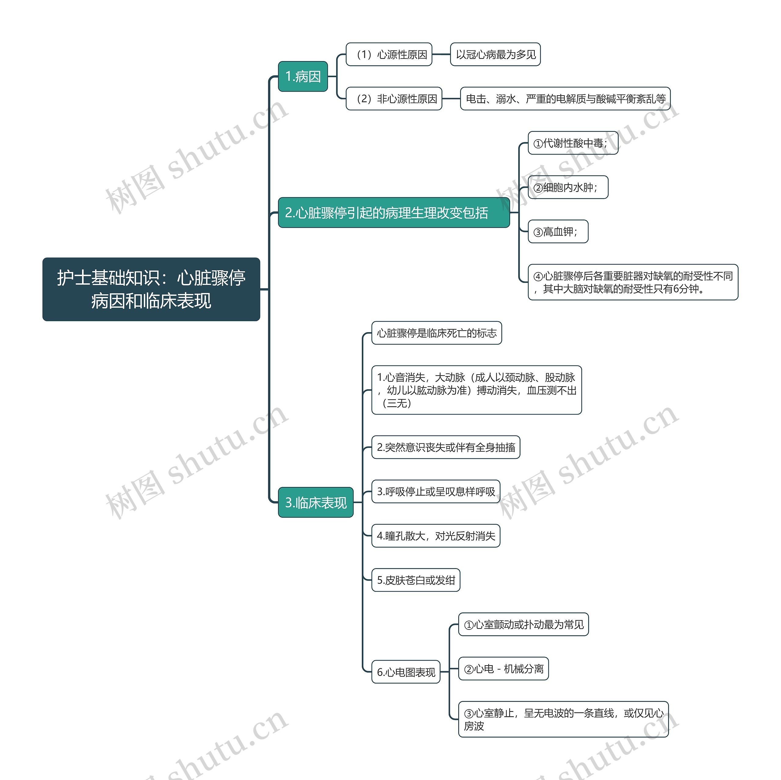 护士基础知识：心脏骤停病因和临床表现思维导图