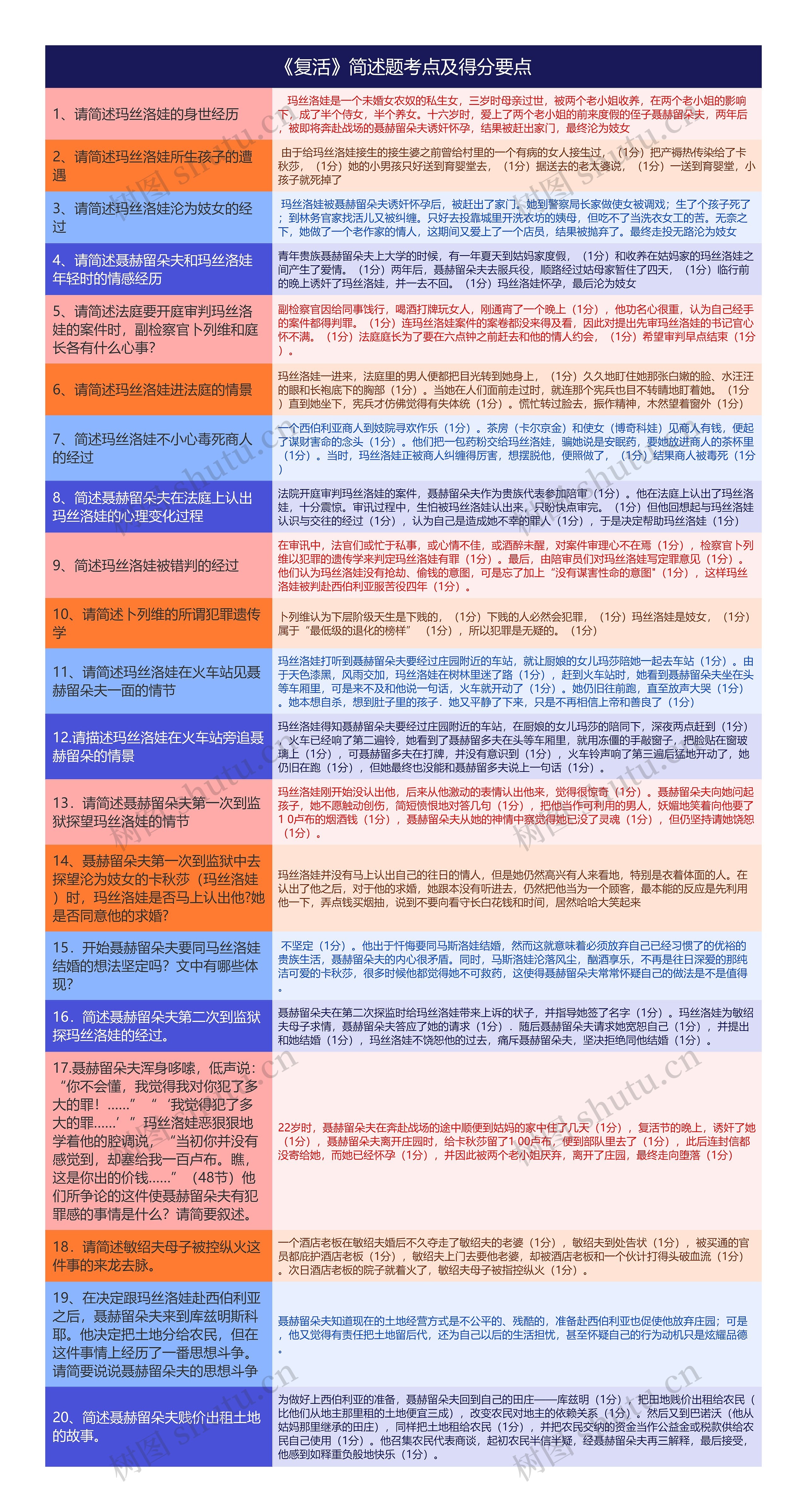 《复活》简述题考点及得分要点
