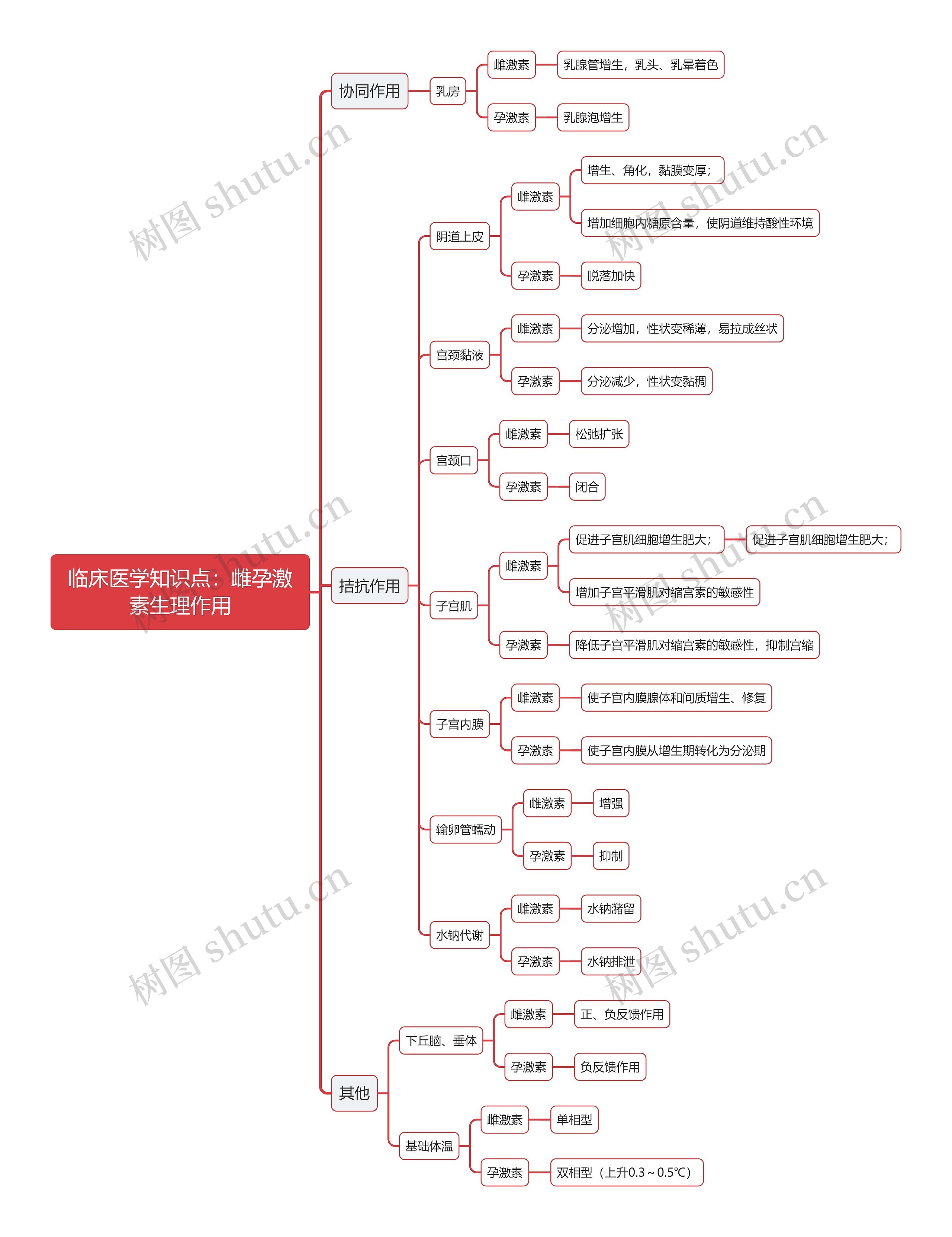 临床医学知识点:雌孕激素生理作用思维导图高清图 临床医学知识点:雌孕激素生理作用思维导图