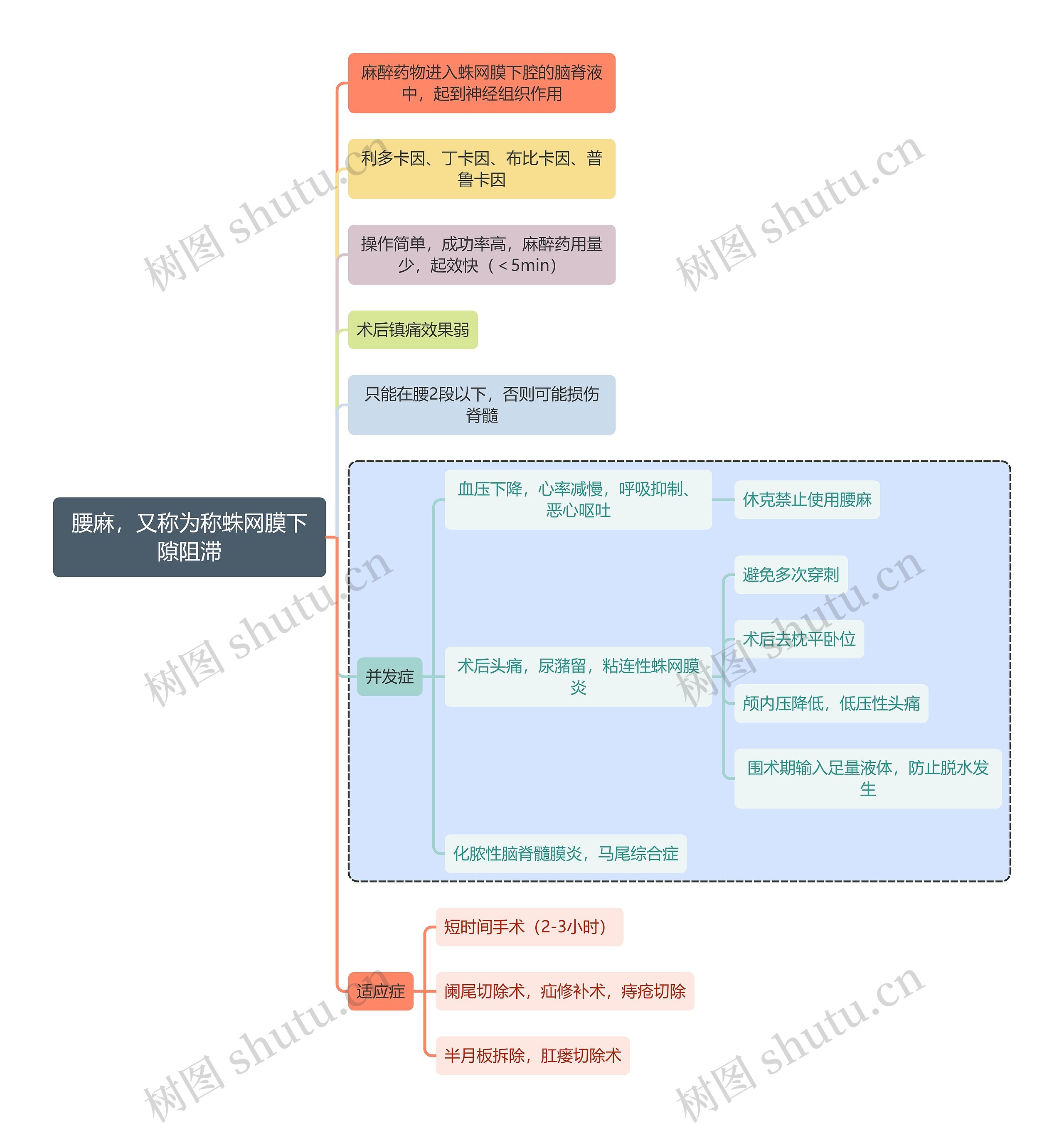 医学腰麻，又称为称蛛网膜下隙阻滞思维导图