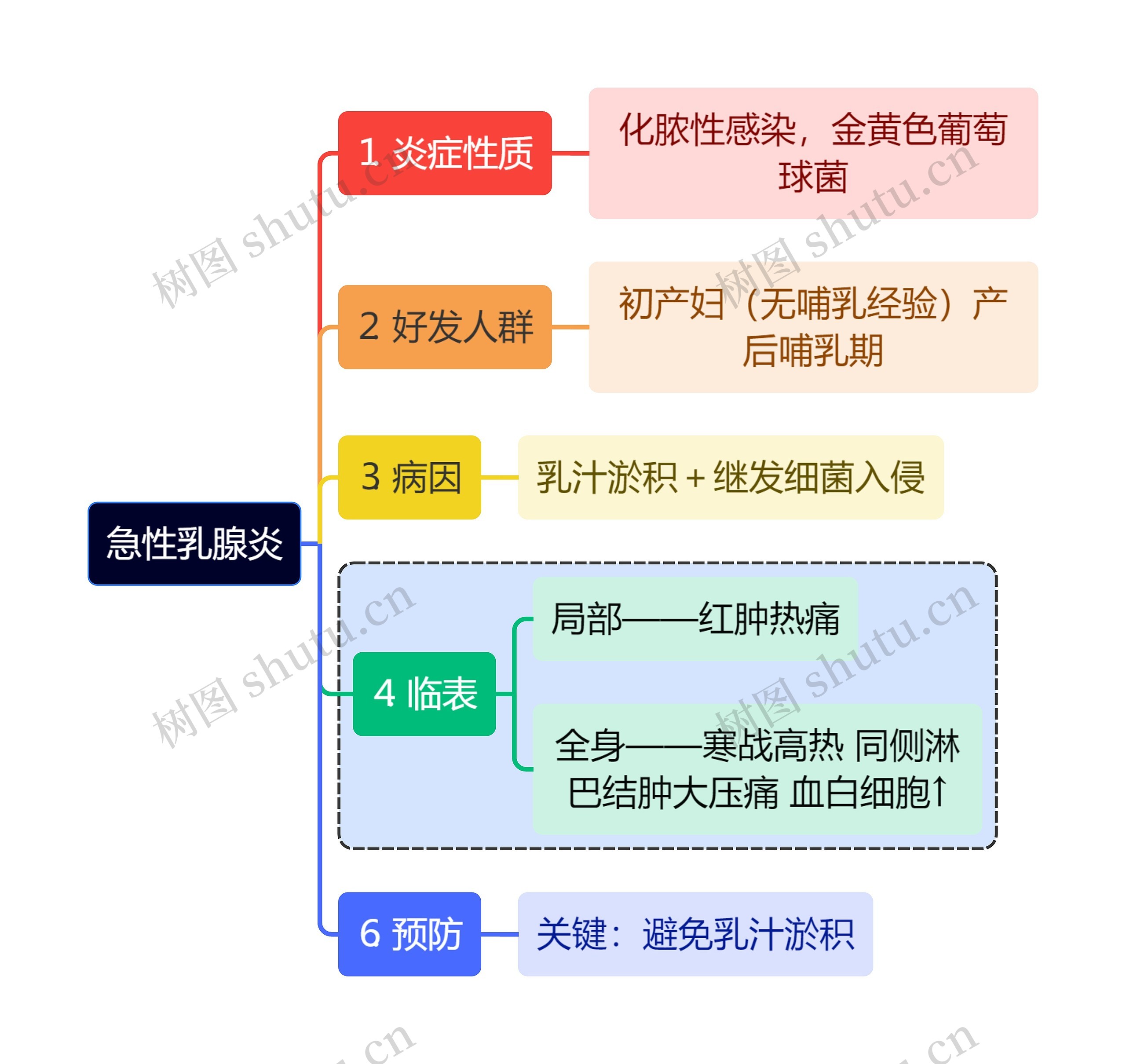 医学知识急性乳腺炎思维导图