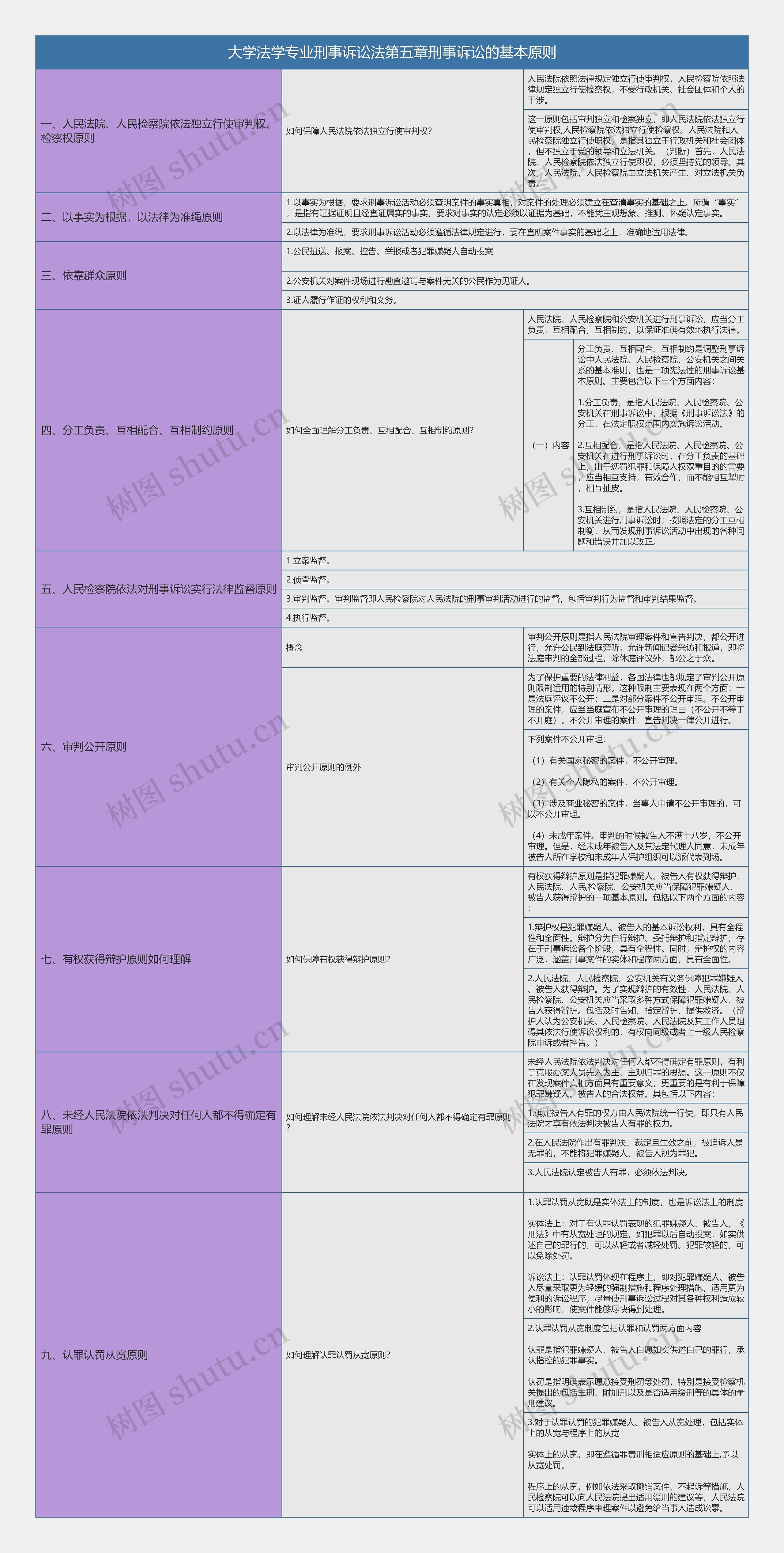 大学法学专业刑事诉讼法第五章刑事诉讼的基本原则总结树形表格思维导图