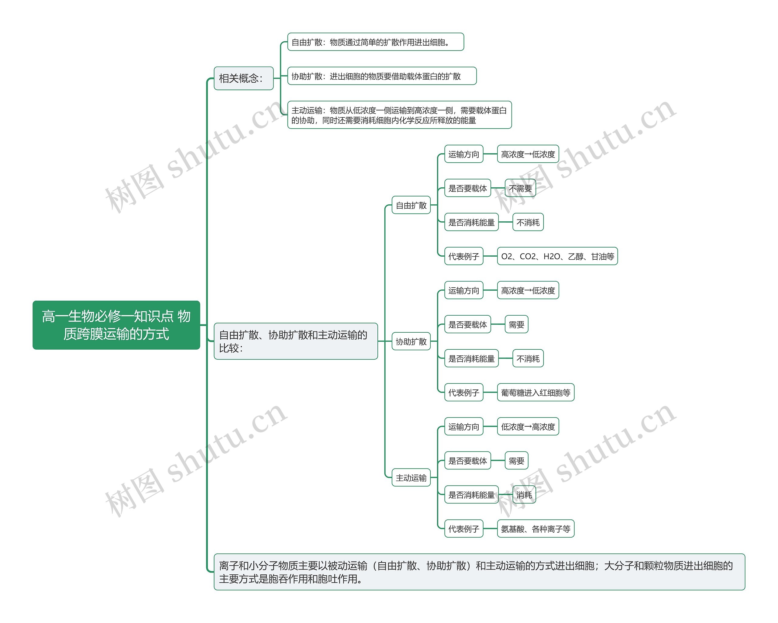 高一生物必修一知识点 物质跨膜运输的方式思维导图