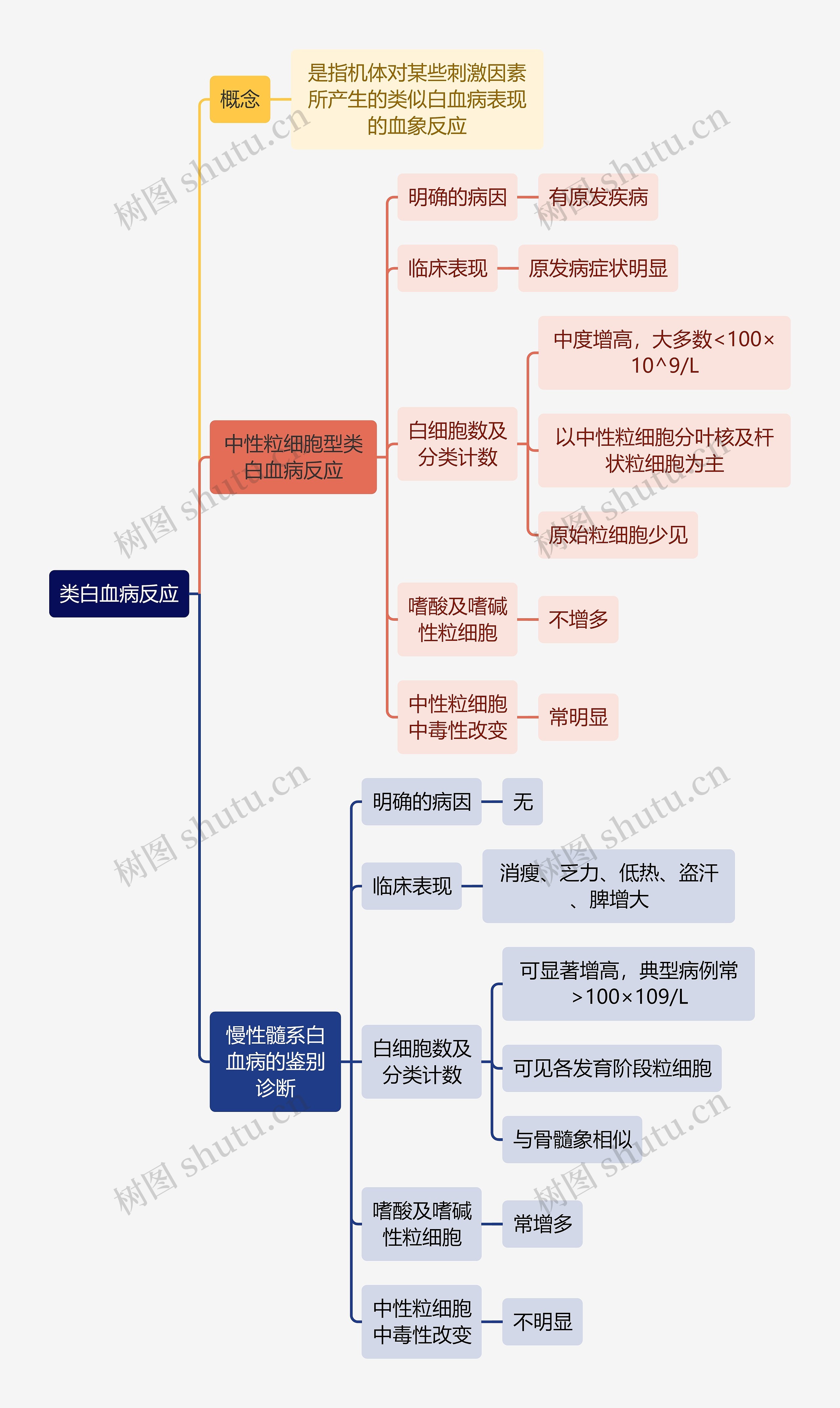 医学知识类白血病反应思维导图