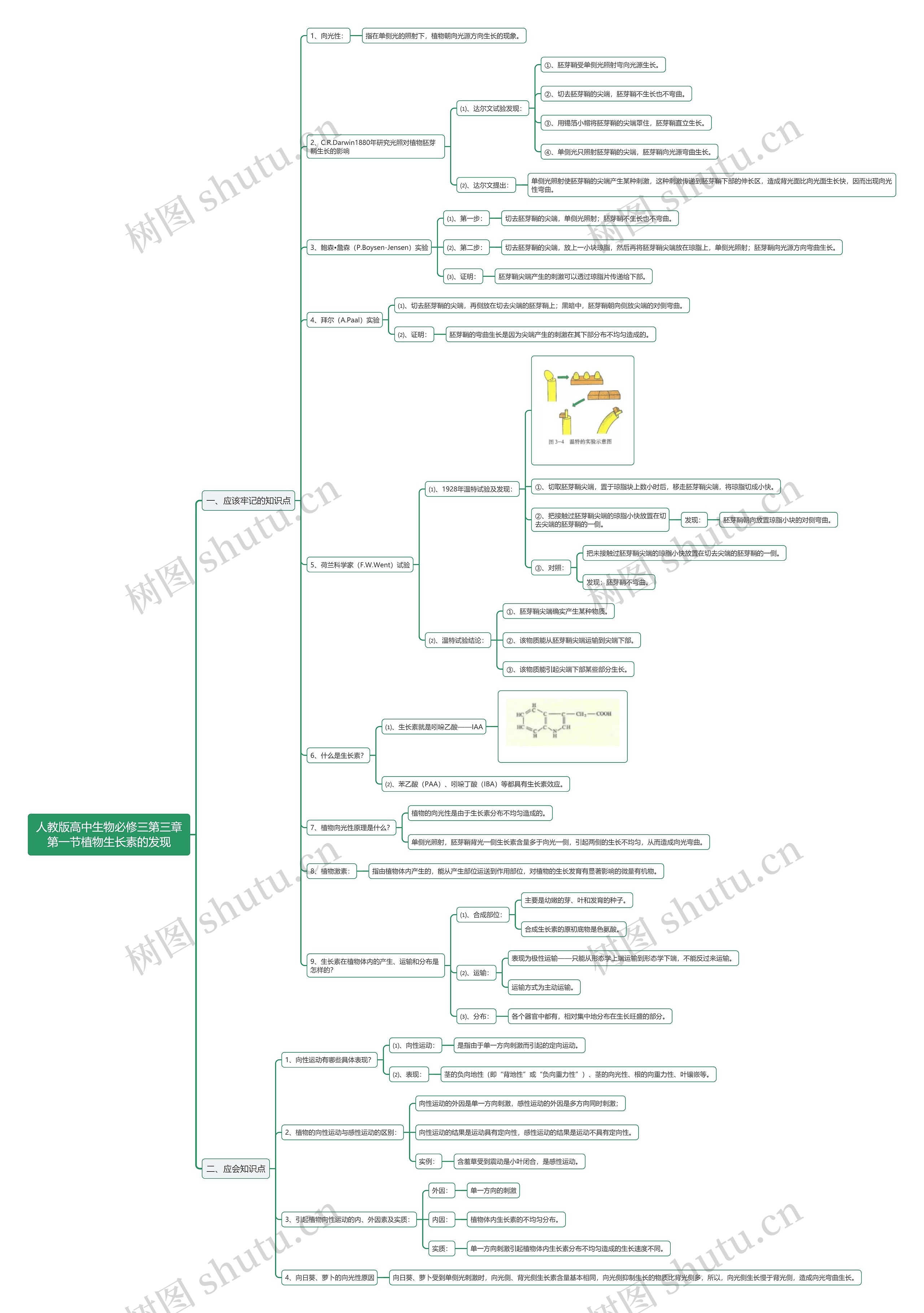 人教版高中生物必修三第三章第一节植物生长素的发现思维导图