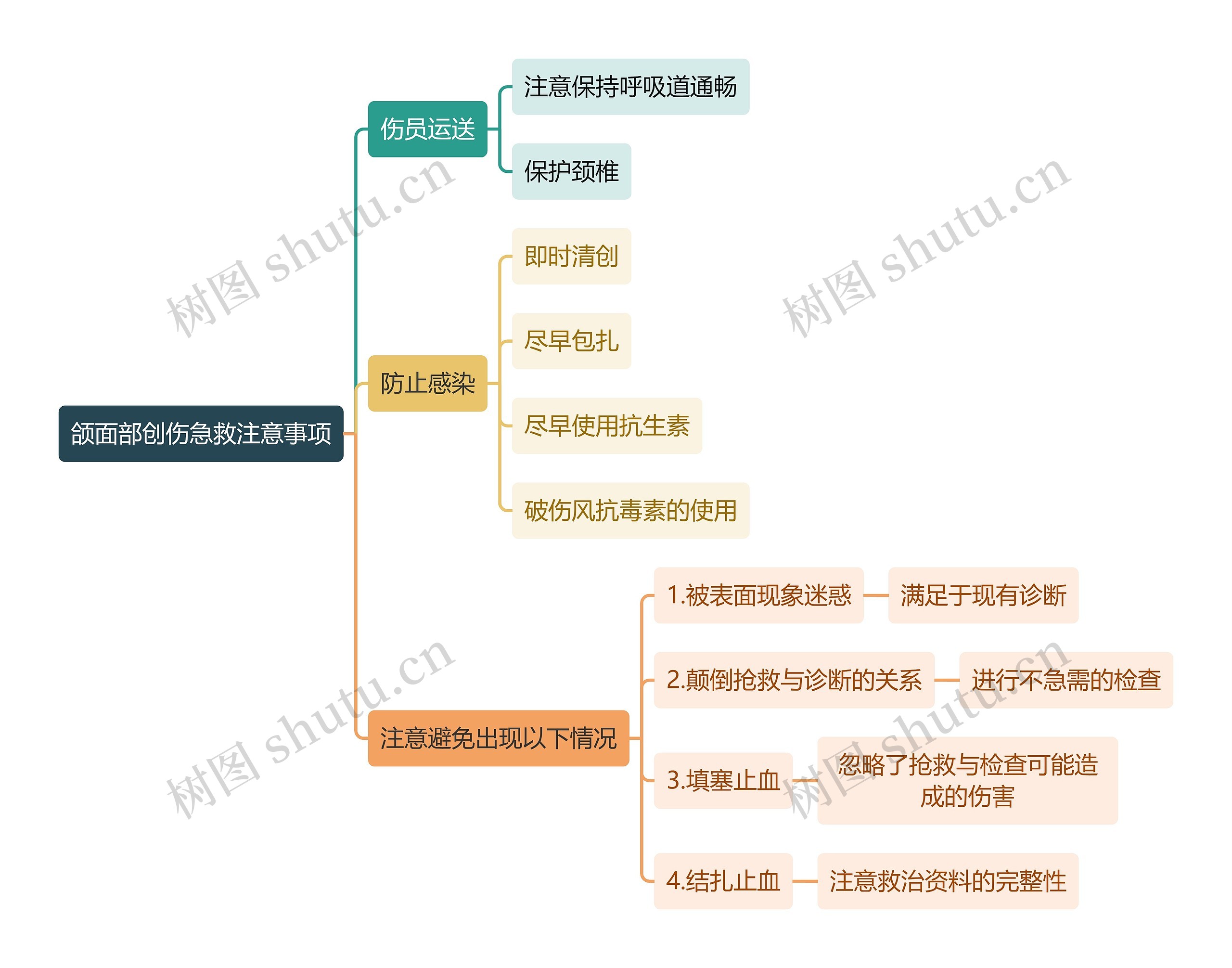 医学知识颌面部创伤急救注意事项思维导图