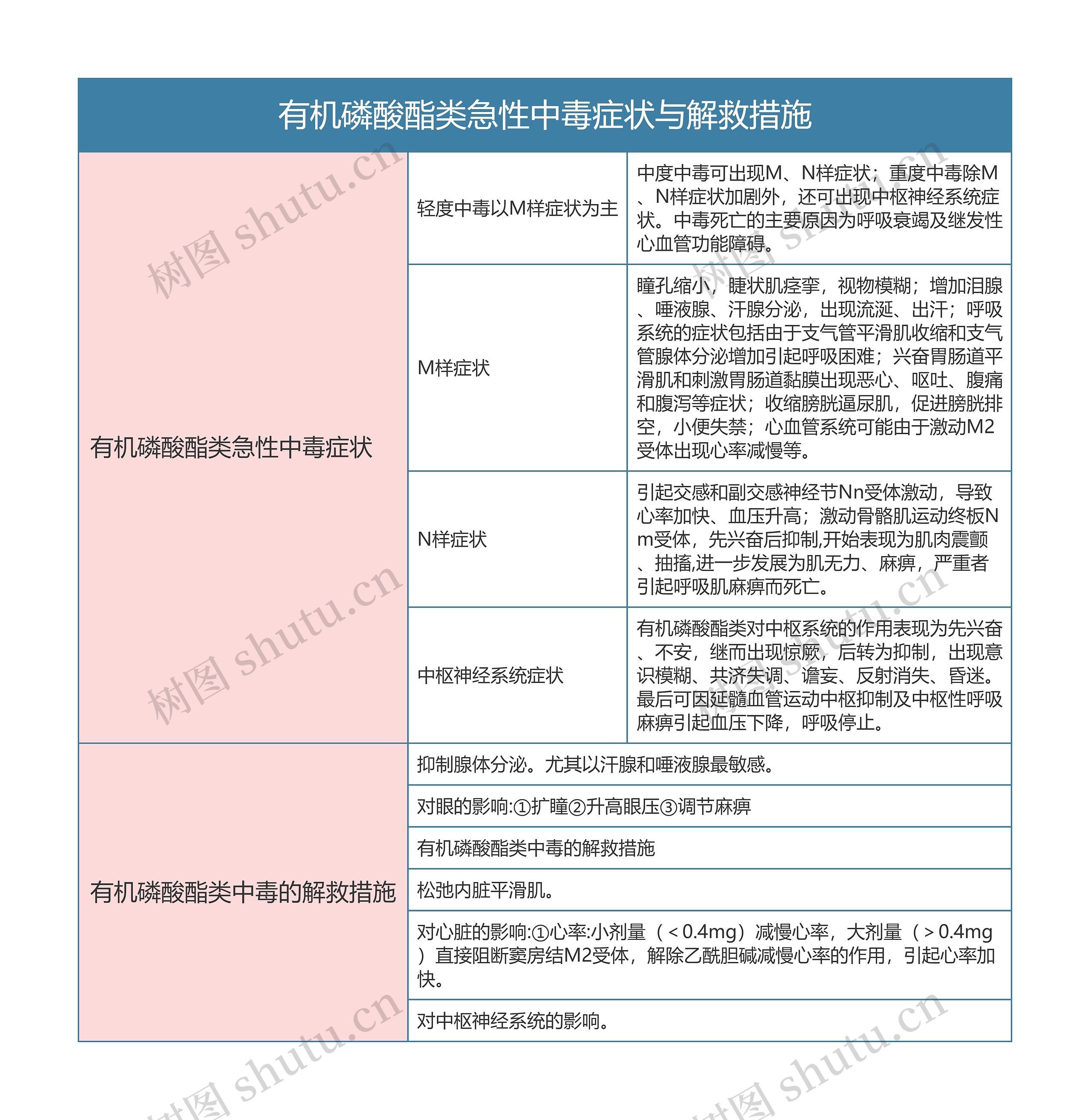 药理学  有机磷酸酯类急性中毒症状与解救措施思维导图