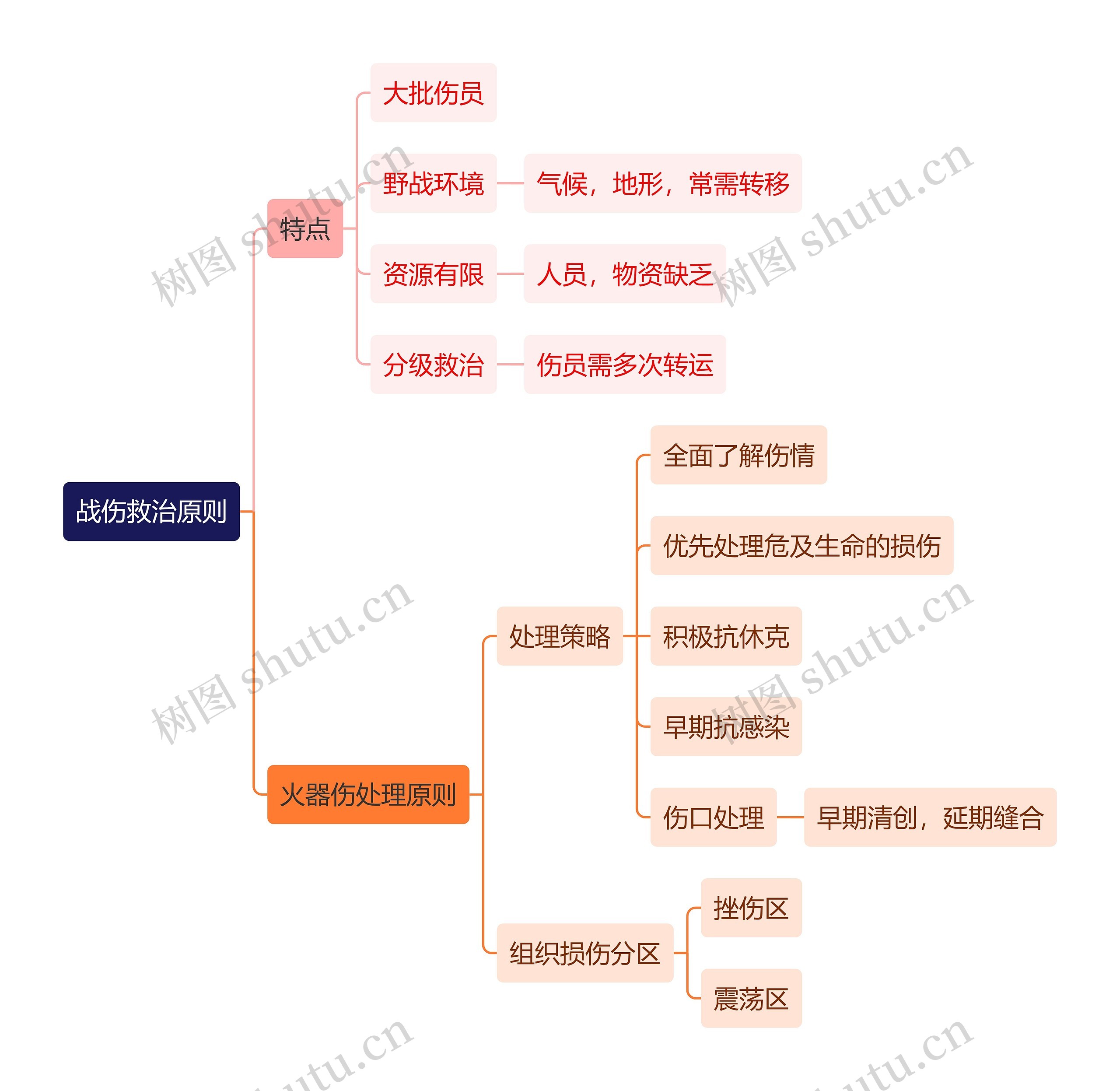 医学知识战伤救治原则思维导图