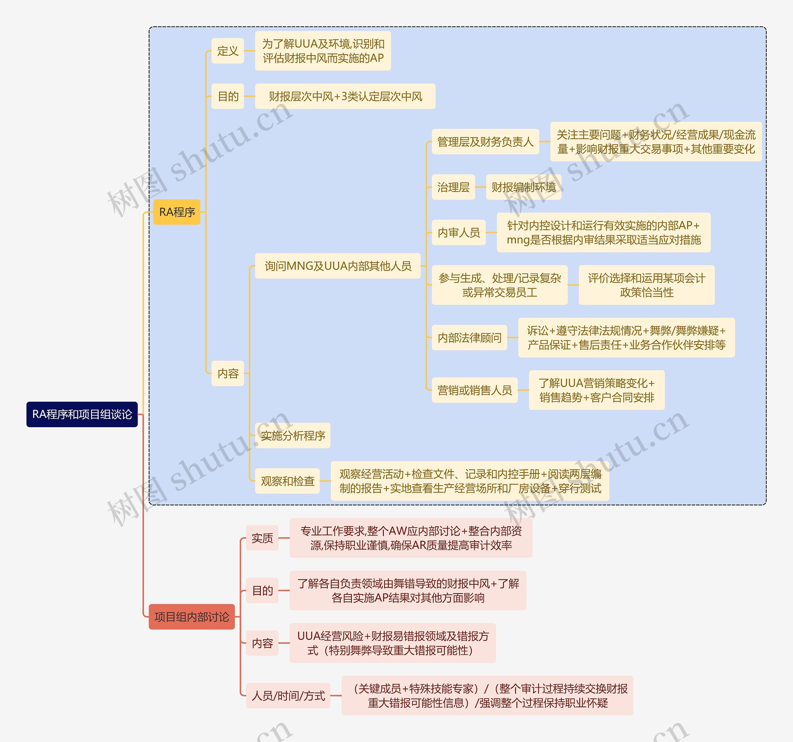 财务知识审计RA程序和项目组谈论思维导图