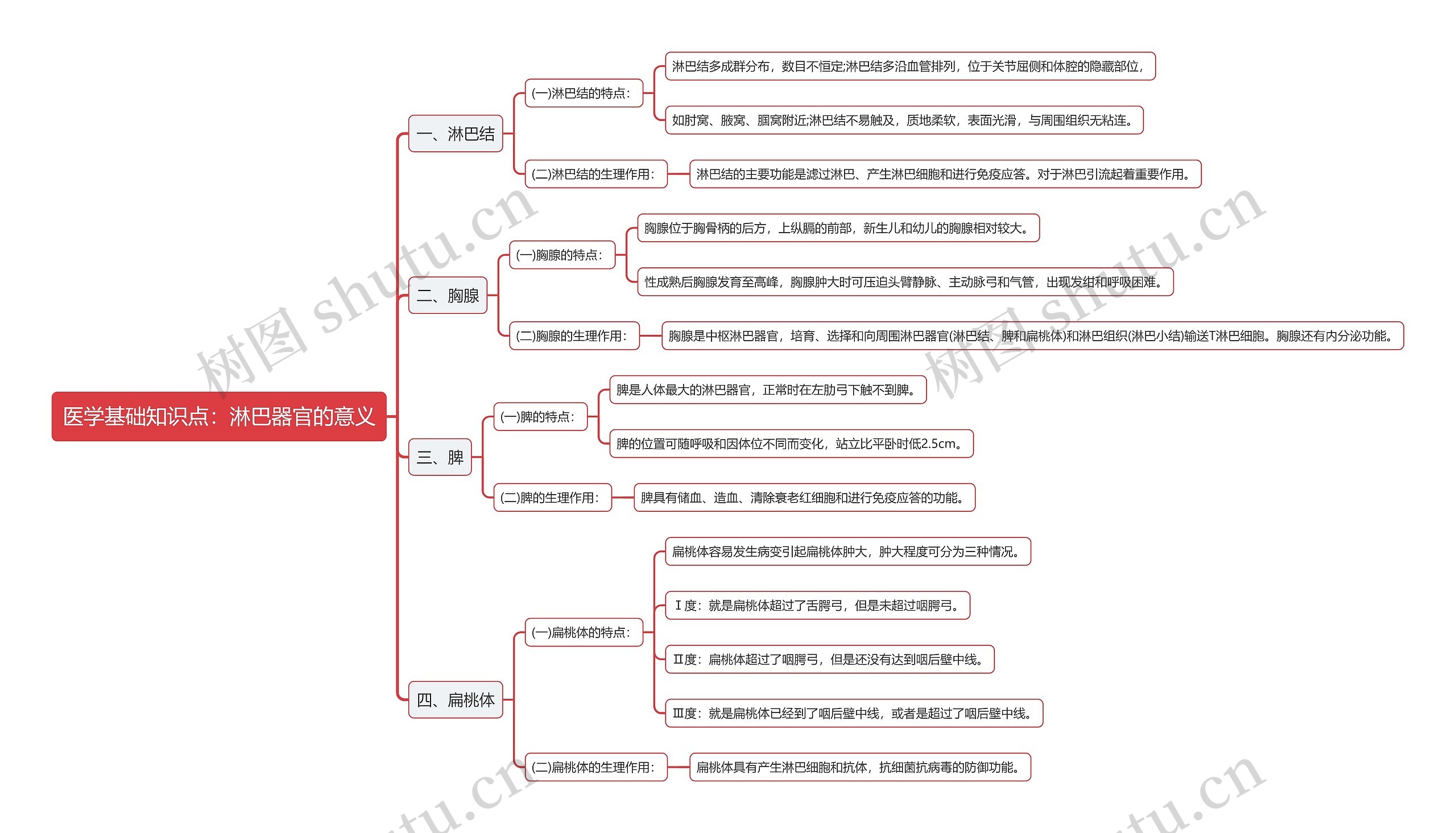 医学基础知识点：淋巴器官的意义思维导图