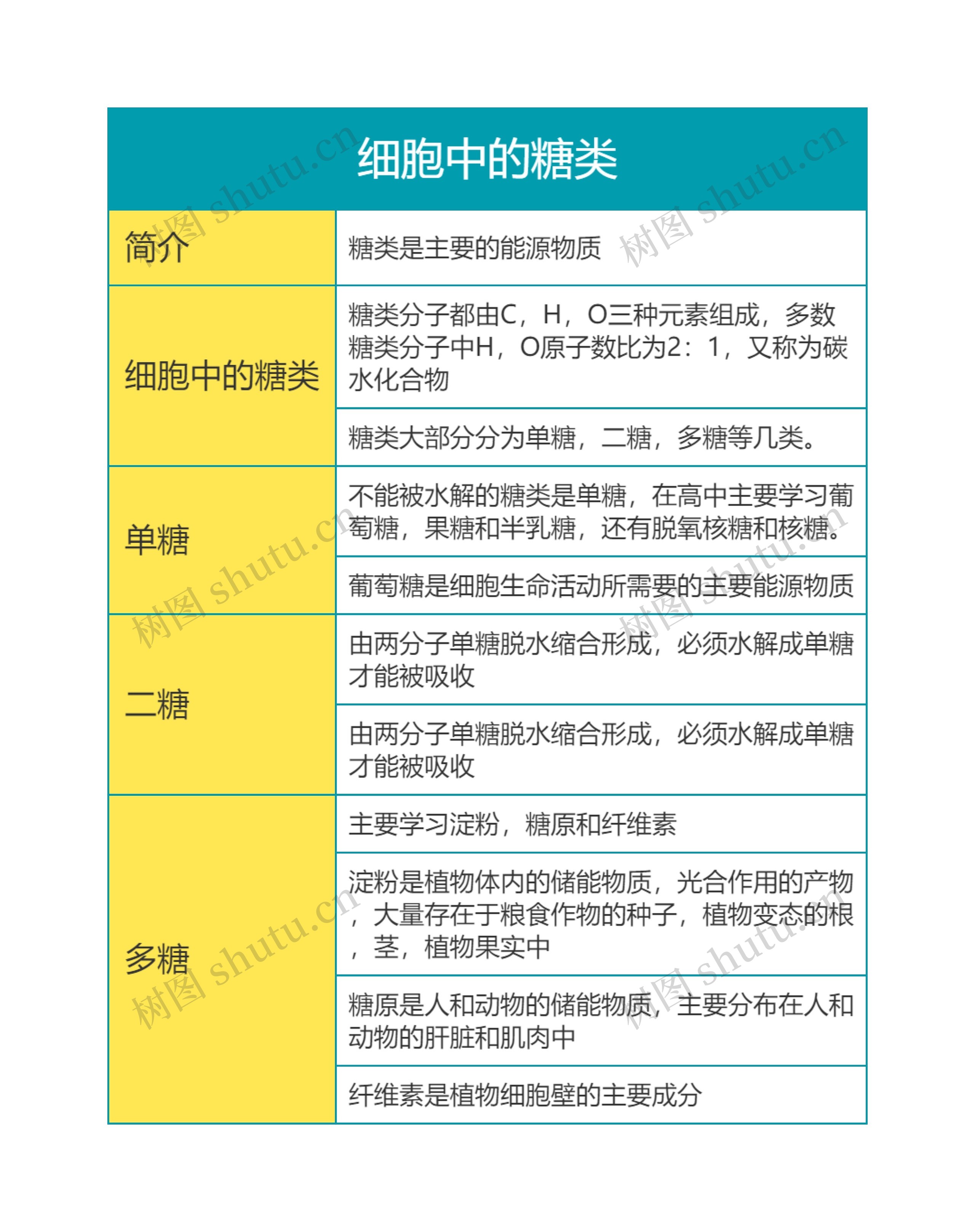 高中生物必修一第二单元细胞中的糖类思维导图