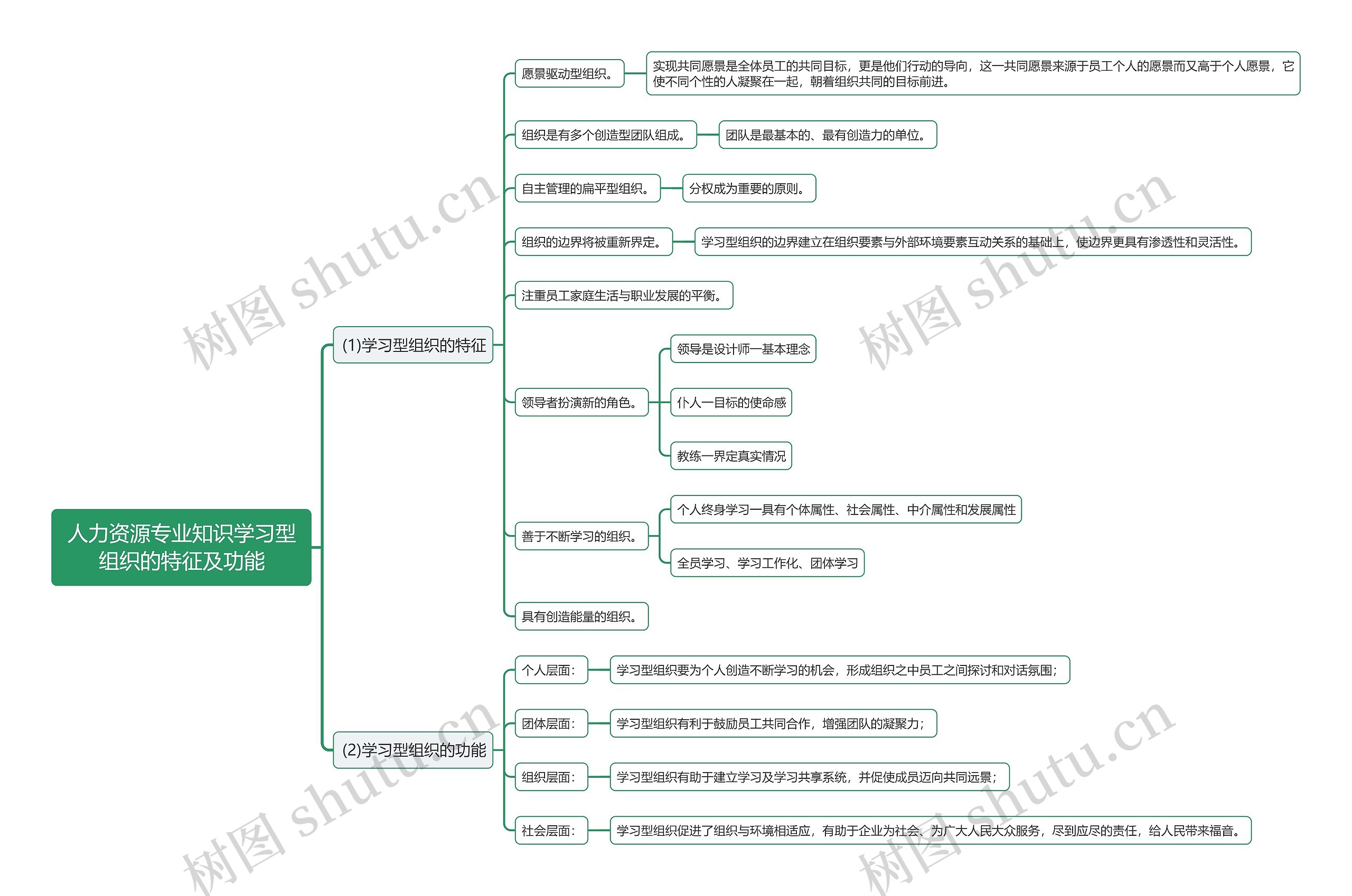 人力资源专业知识学习型组织的特征及功能思维导图