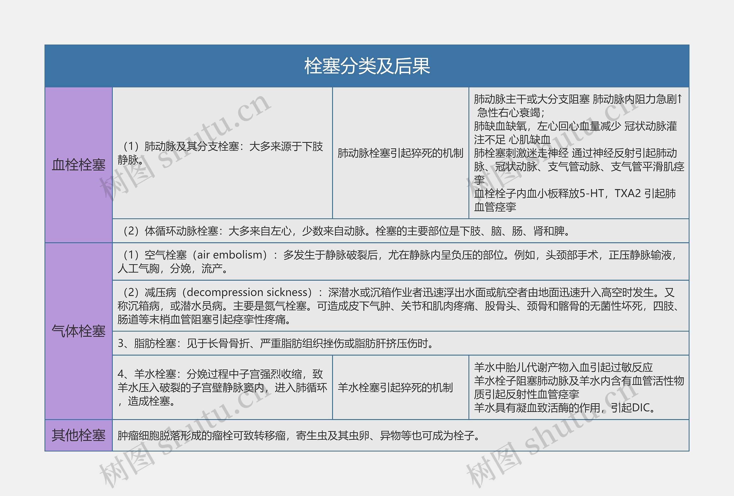 栓塞分类及后果的思维导图