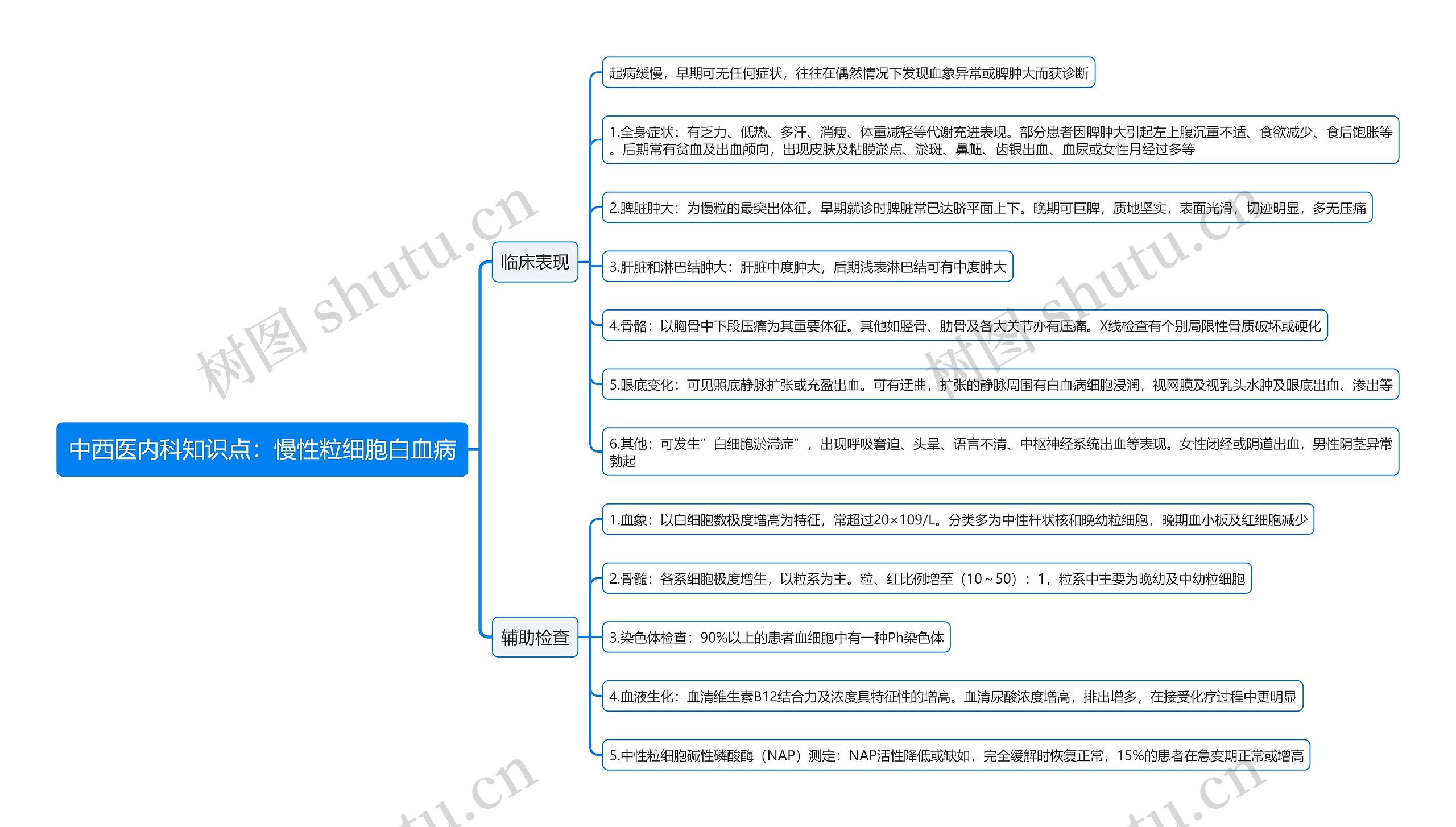 中西医内科知识点：慢性粒细胞白血病思维导图