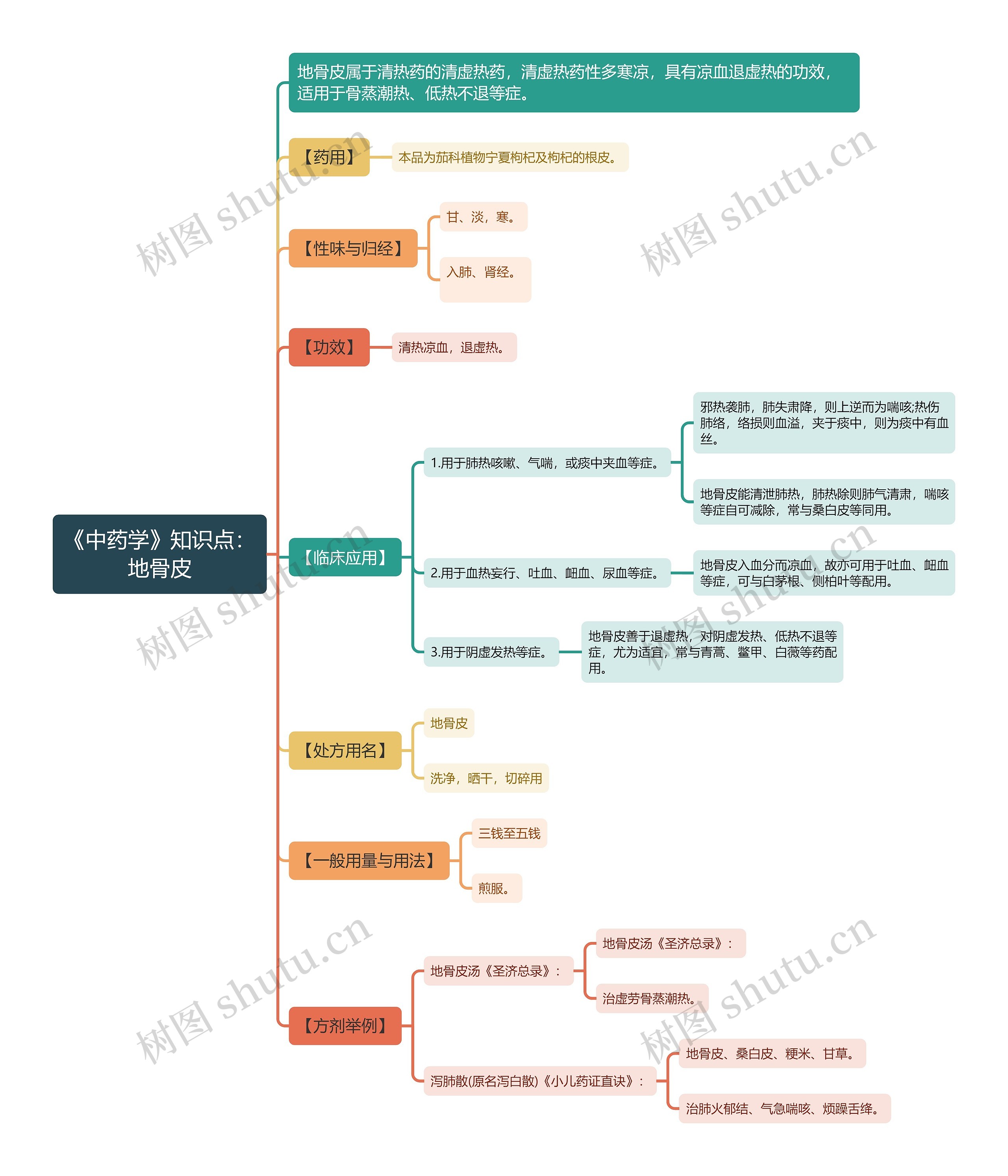 《中药学》知识点：地骨皮思维导图