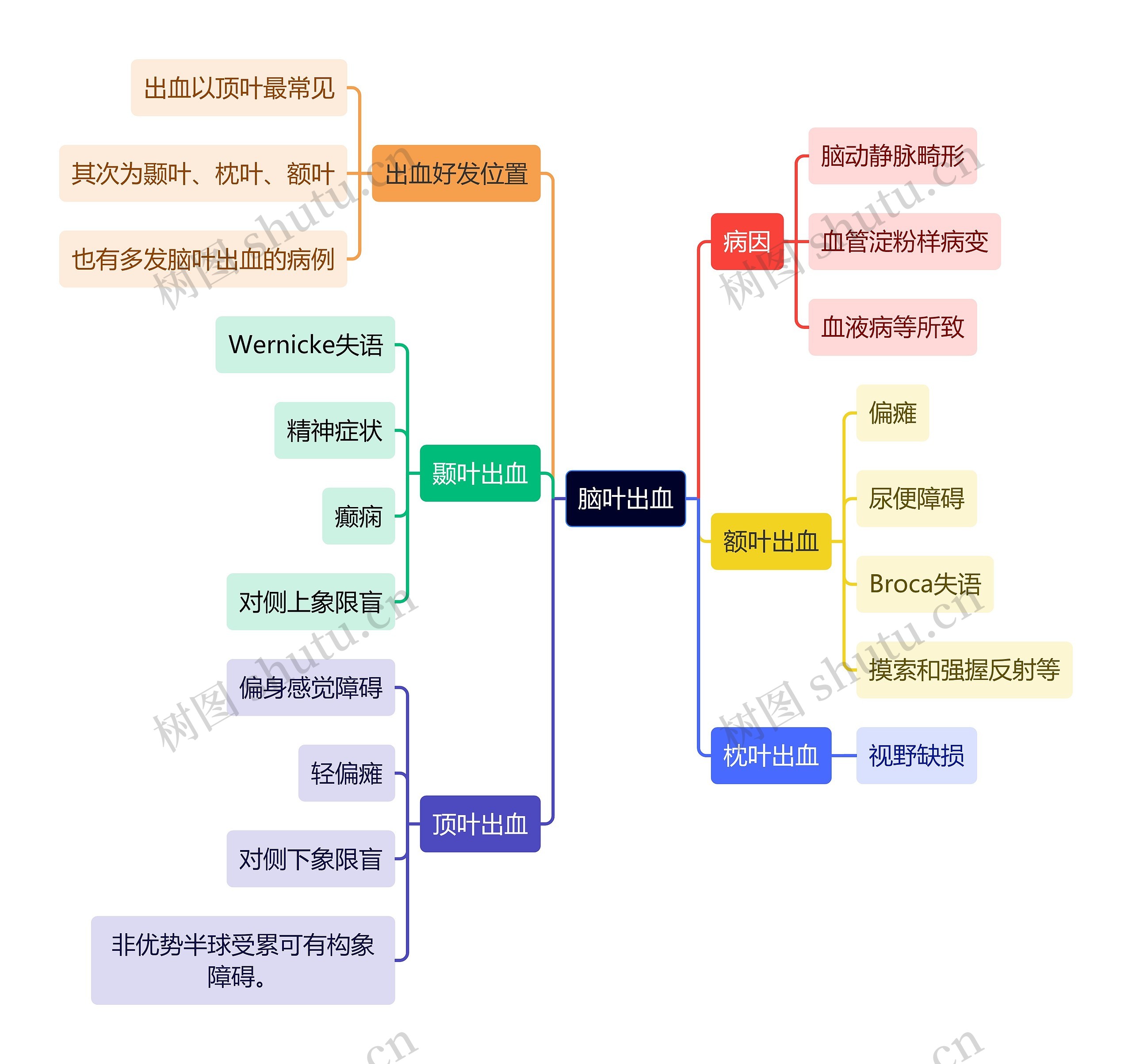 医学知识脑叶出血思维导图