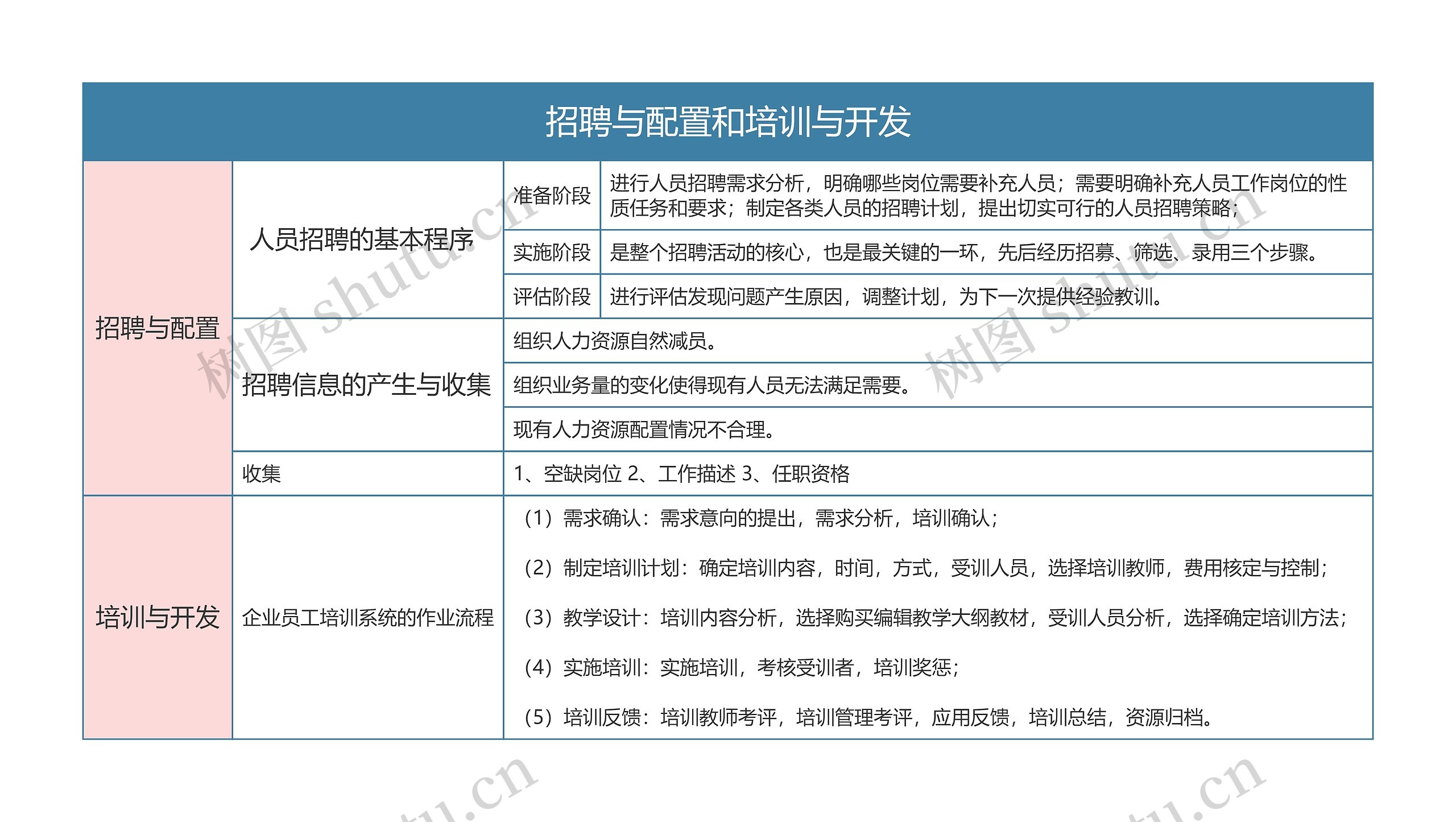 人力资源  招聘与配置和培训与开发思维导图