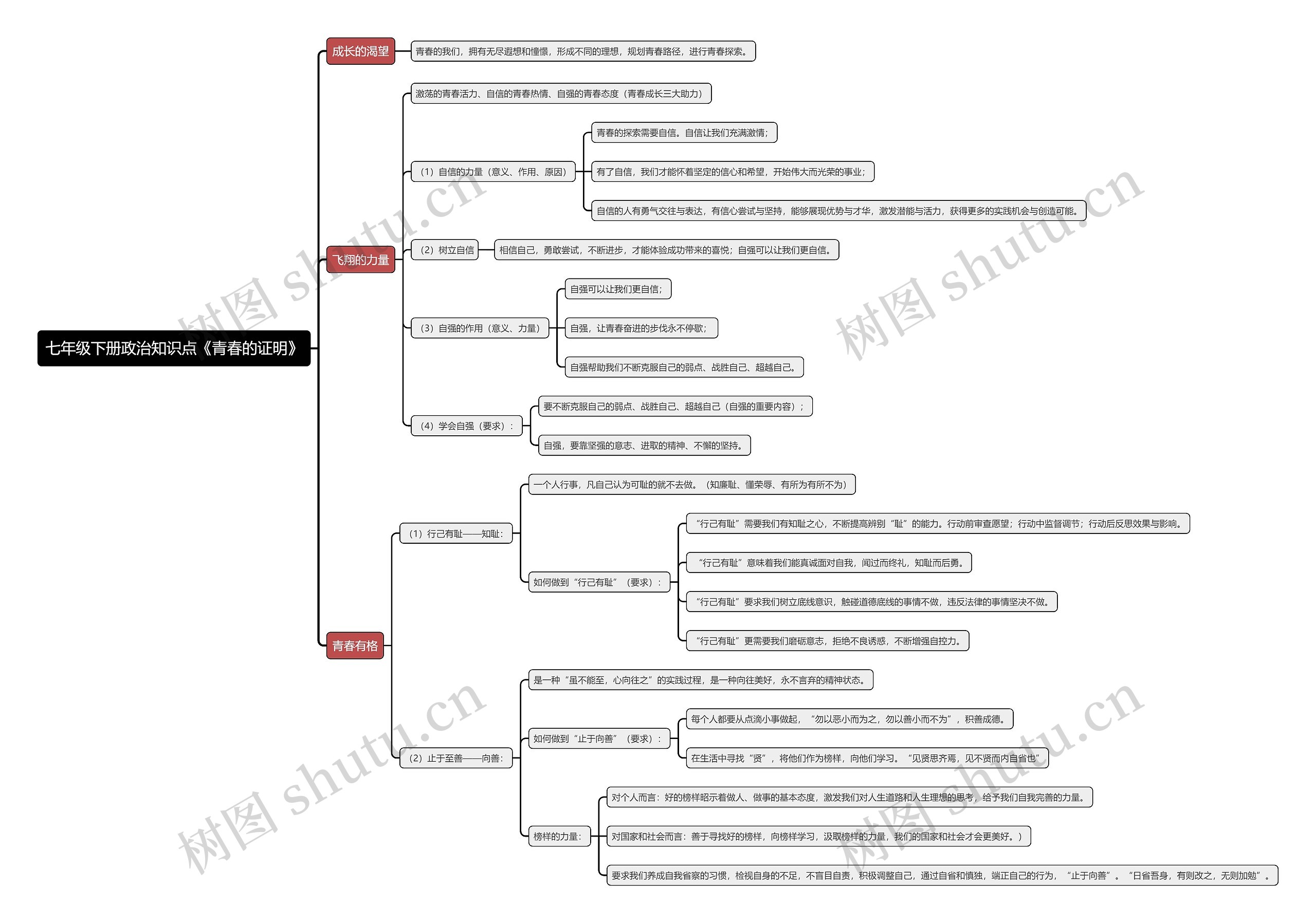 七年级下册政治知识点《青春的证明》思维导图