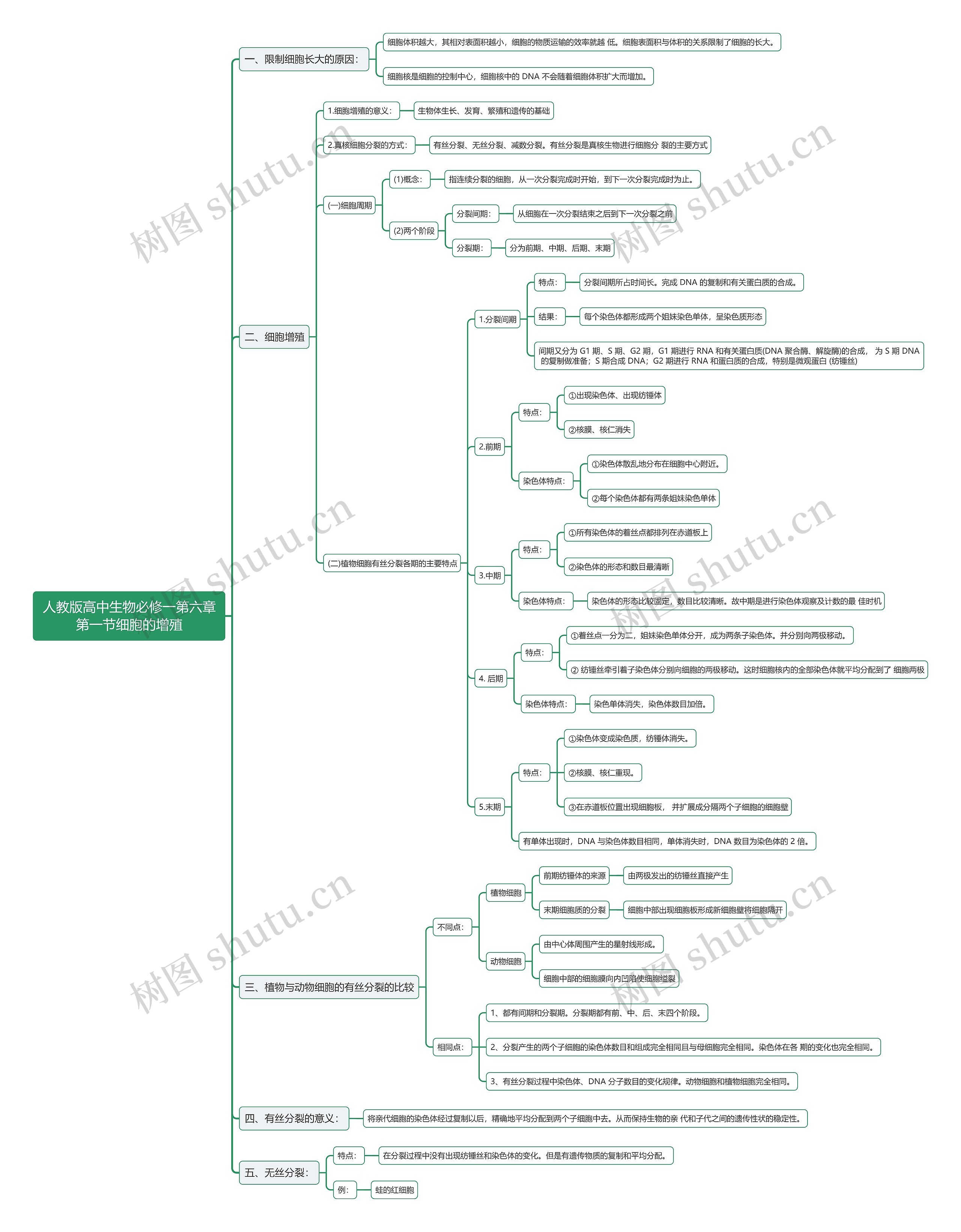人教版高中生物必修一第六章第一节细胞的增殖思维导图