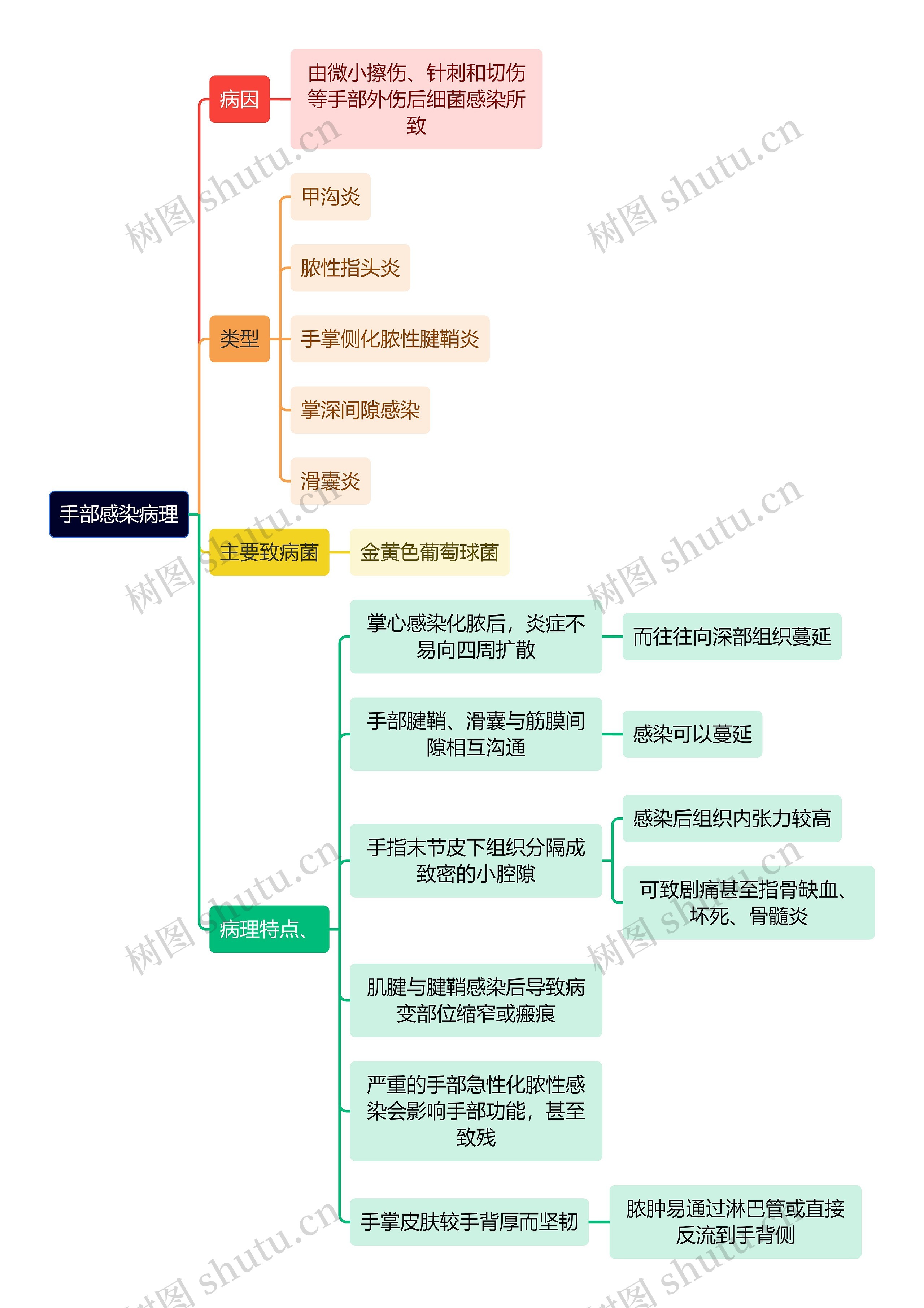 医学知识手部感染病理思维导图