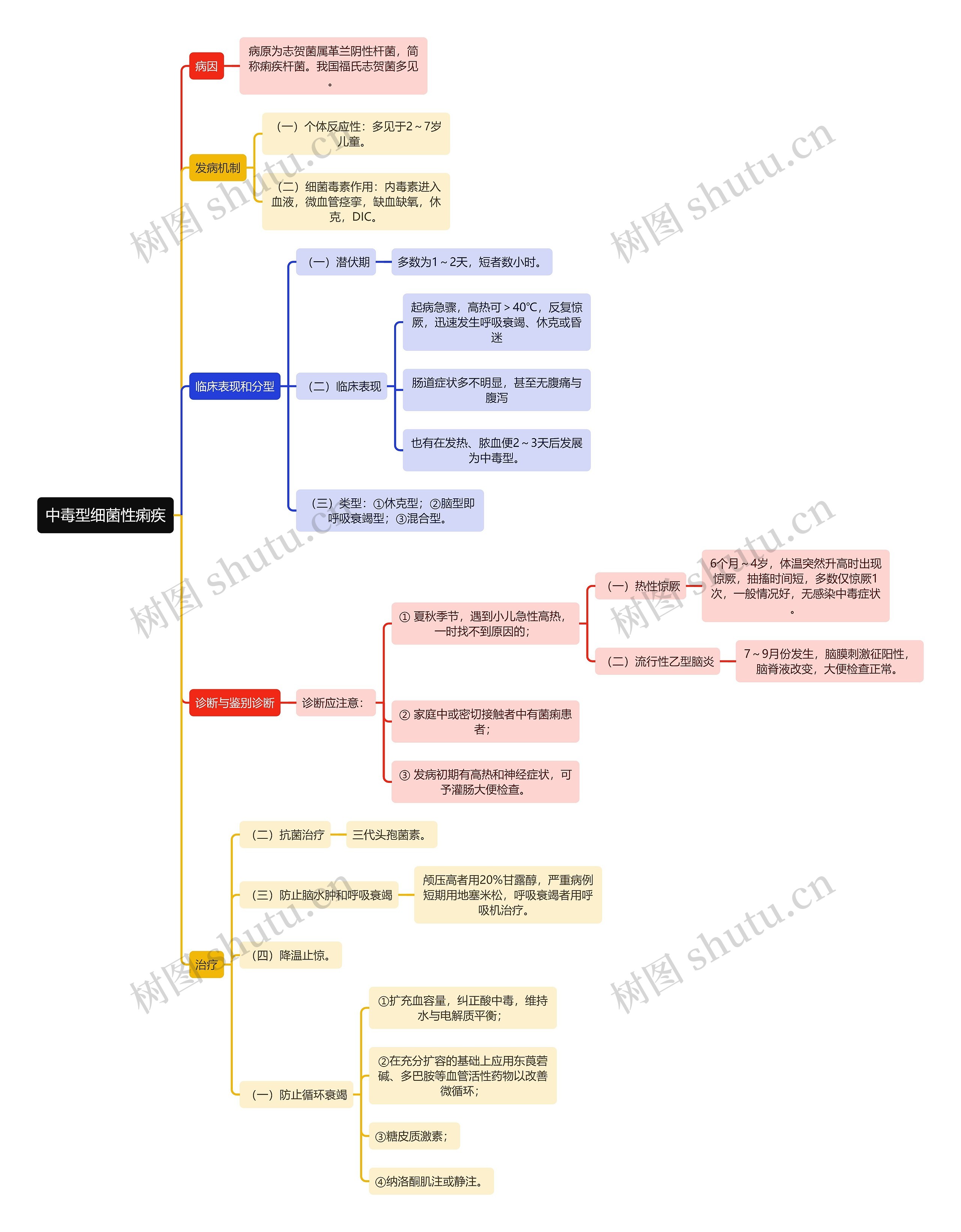 医学知识中毒型细菌性痢疾思维导图高清图 医学知识中毒型细菌性痢疾思维导图