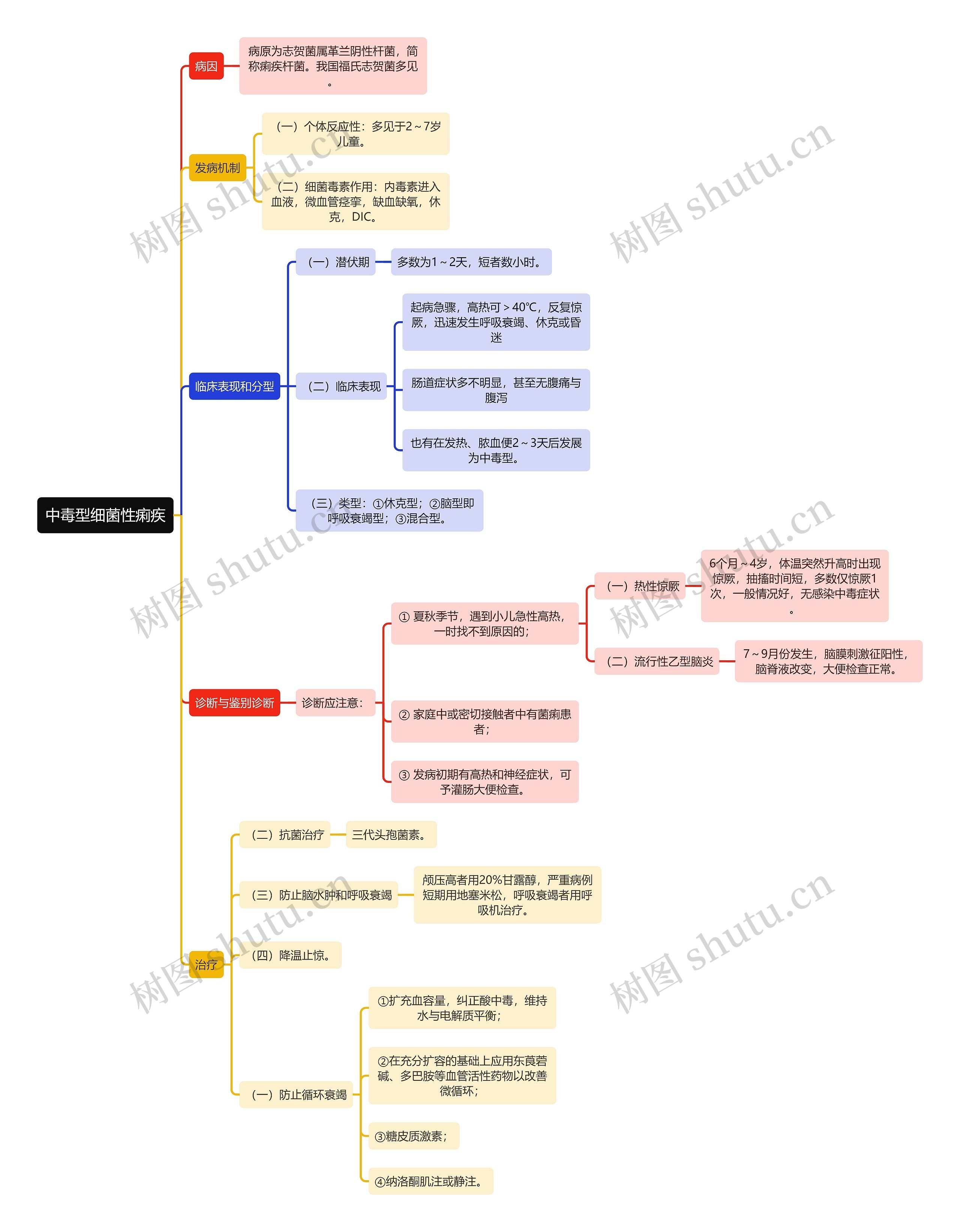 医学知识中毒型细菌性痢疾思维导图