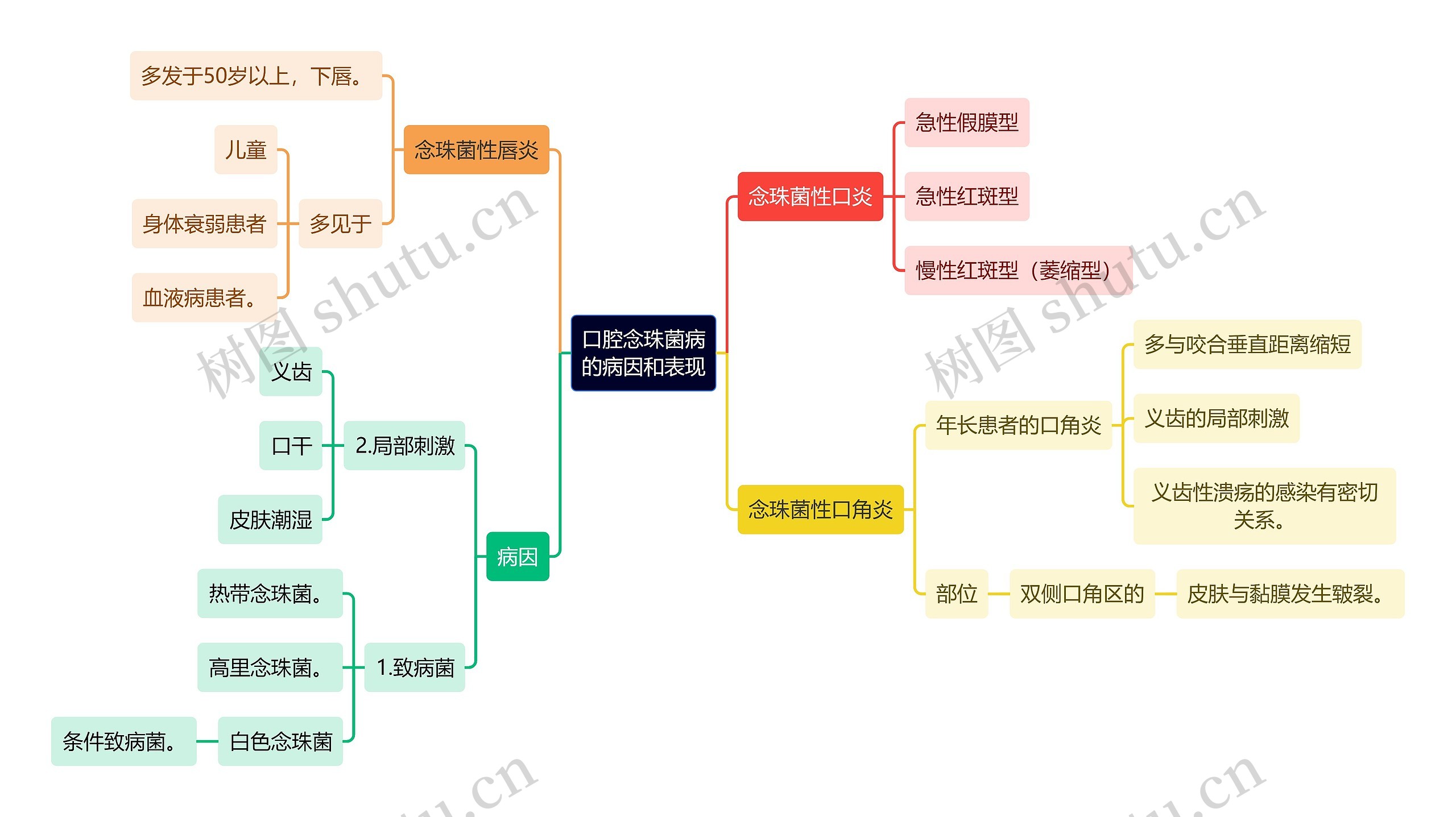 医学知识口腔念珠菌病的病因和表现思维导图