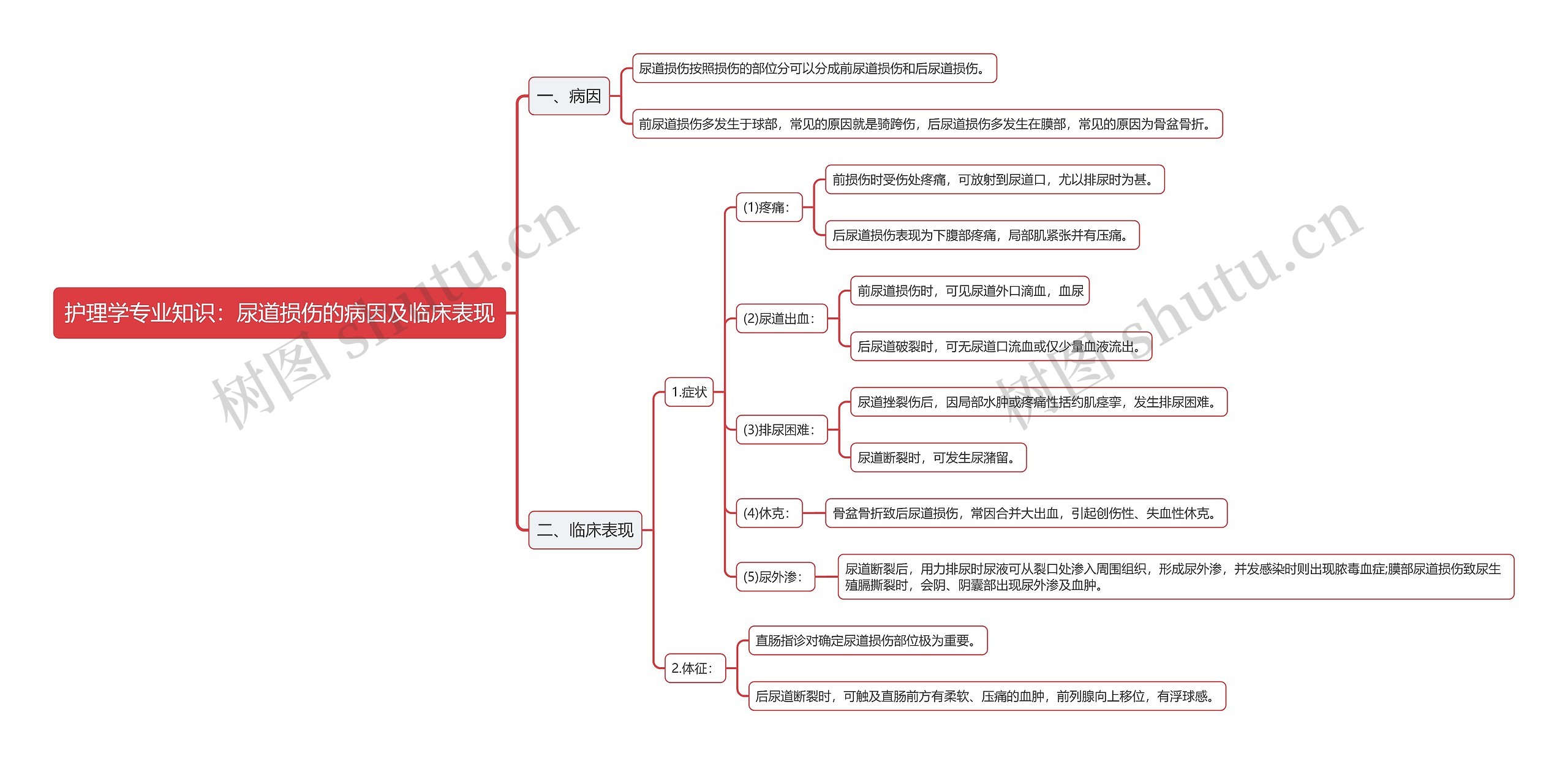 护理学专业知识：尿道损伤的病因及临床表现思维导图