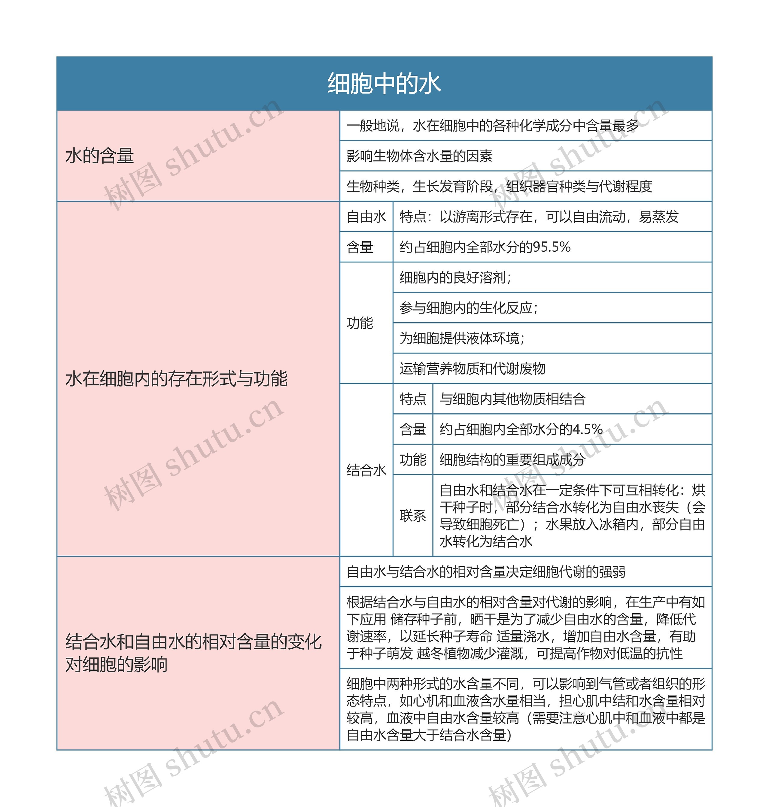 高中生物必修一细胞中的水思维导图