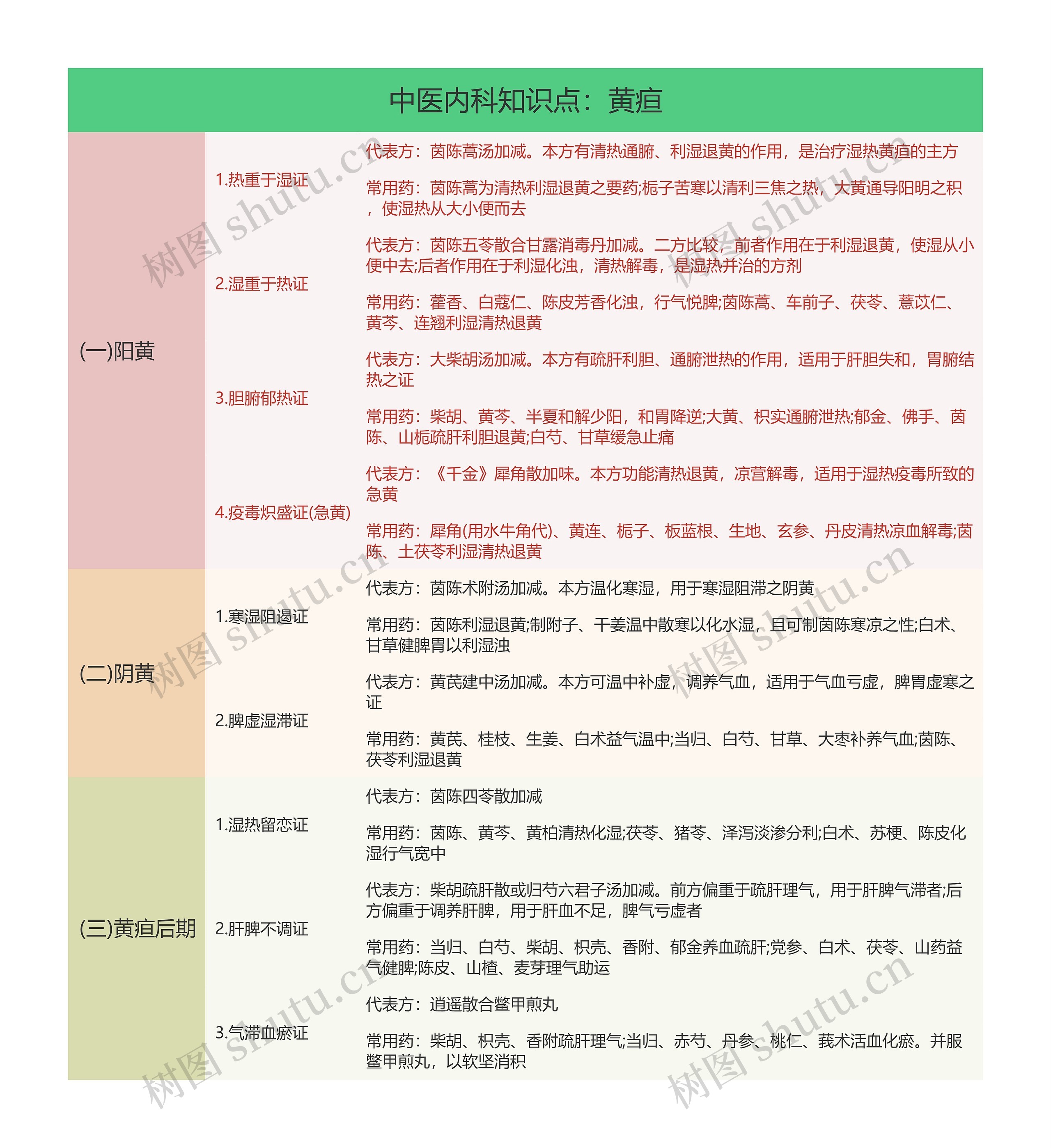 中医内科知识点：黄疸思维导图