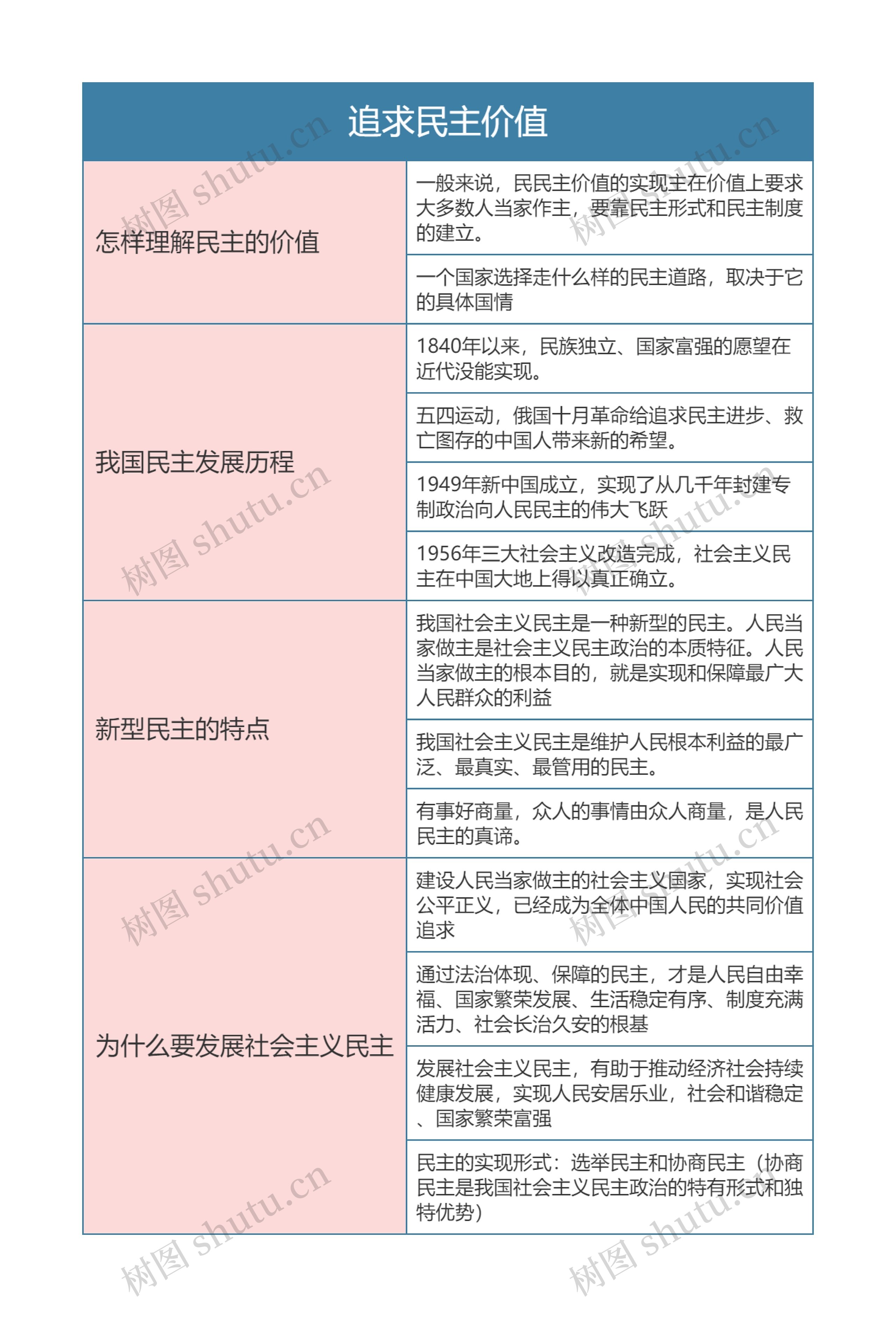 九年级政治上册第二单元追求民主价值思维导图