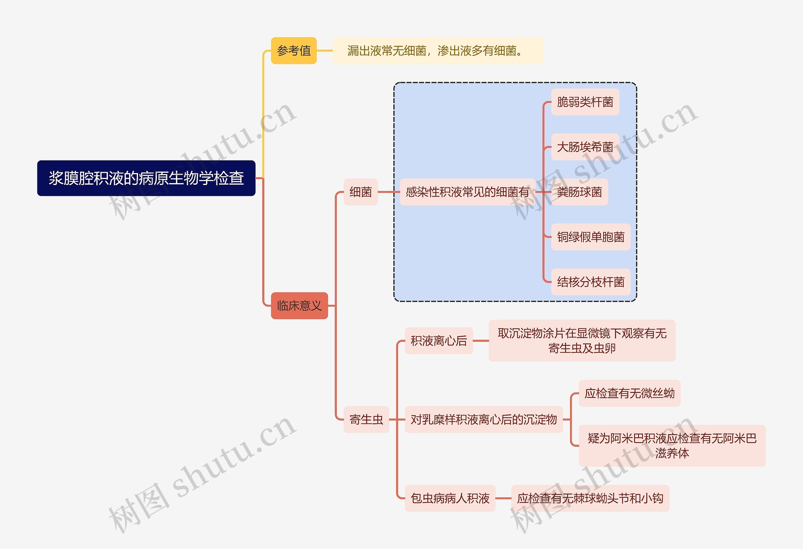 医学知识浆膜腔积液的病原生物学检查思维导图