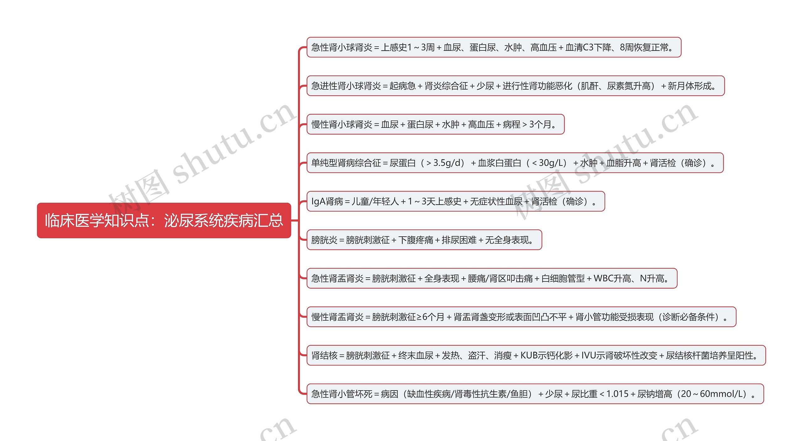 临床医学知识点：泌尿系统疾病汇总思维导图