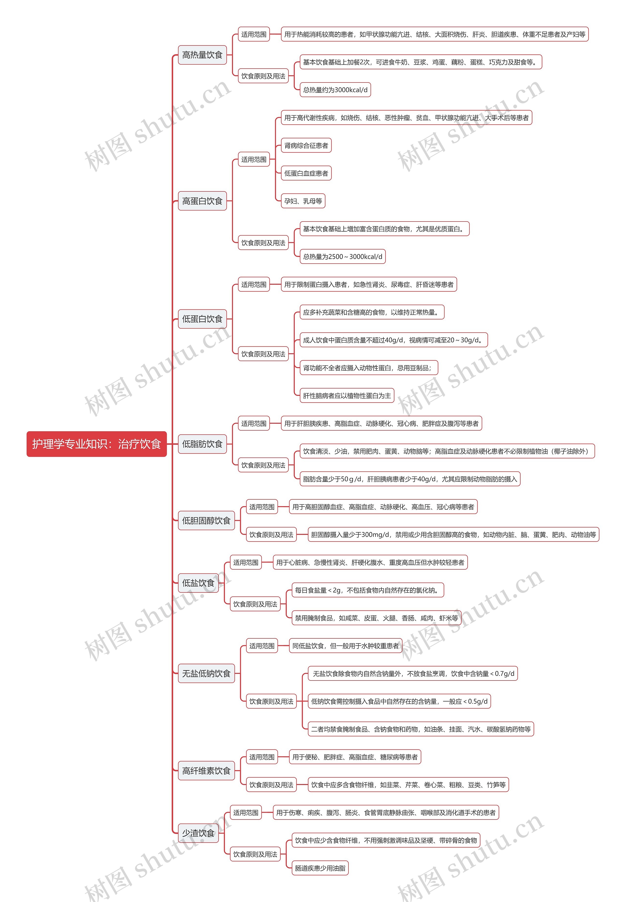 护理学专业知识：治疗饮食思维导图