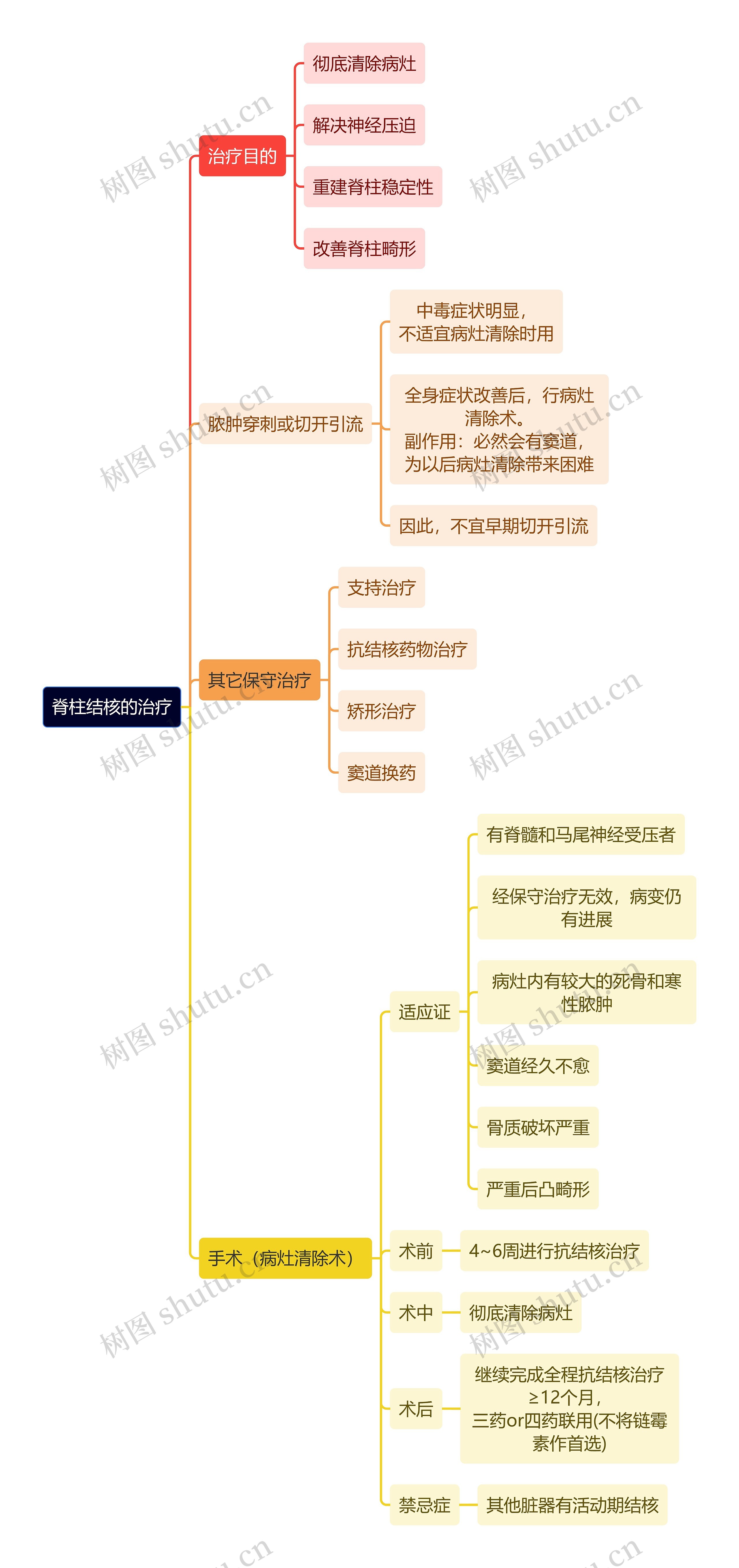 骨学知识脊柱结核的治疗思维导图