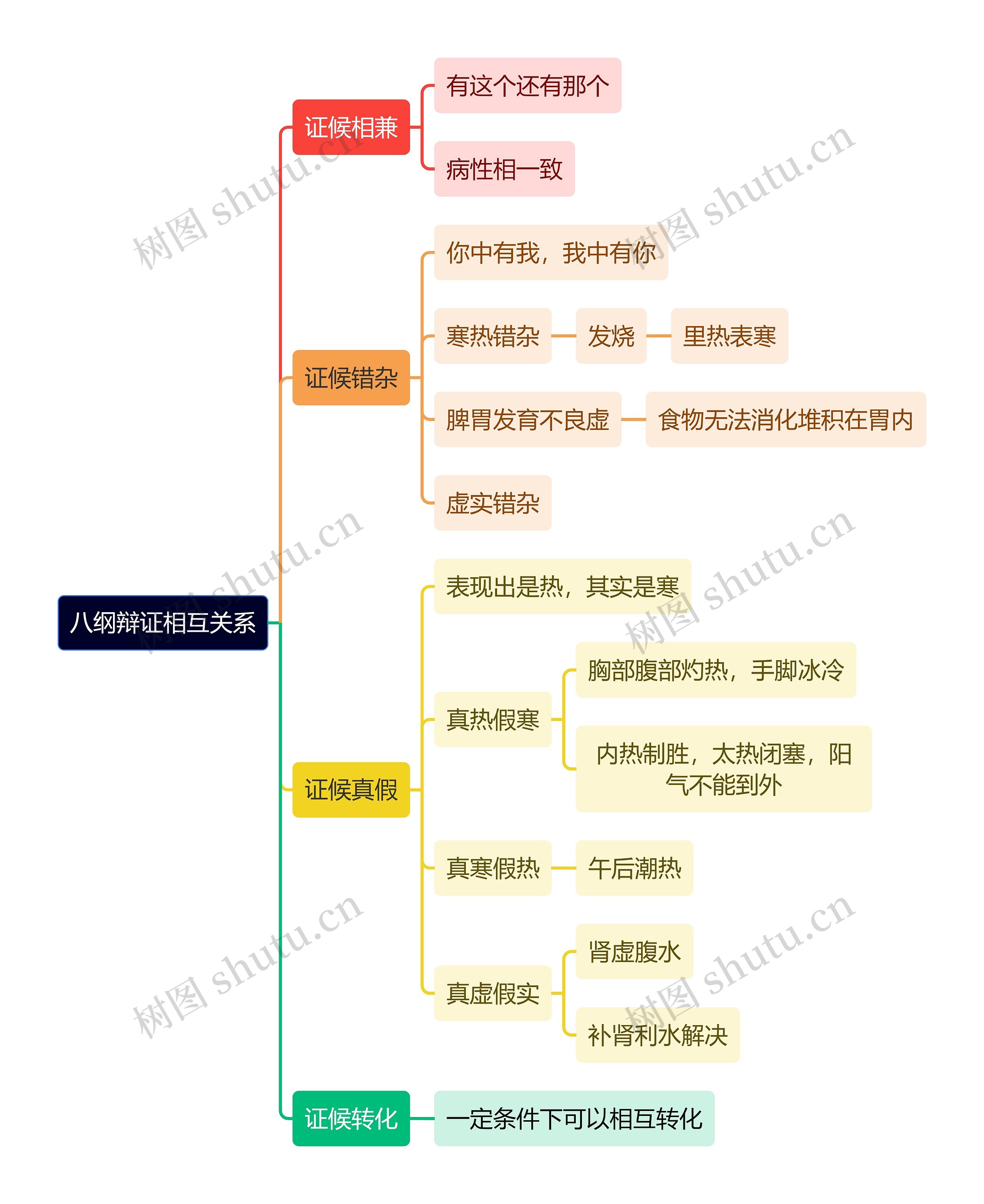 中医知识八纲辩证相互关系思维导图