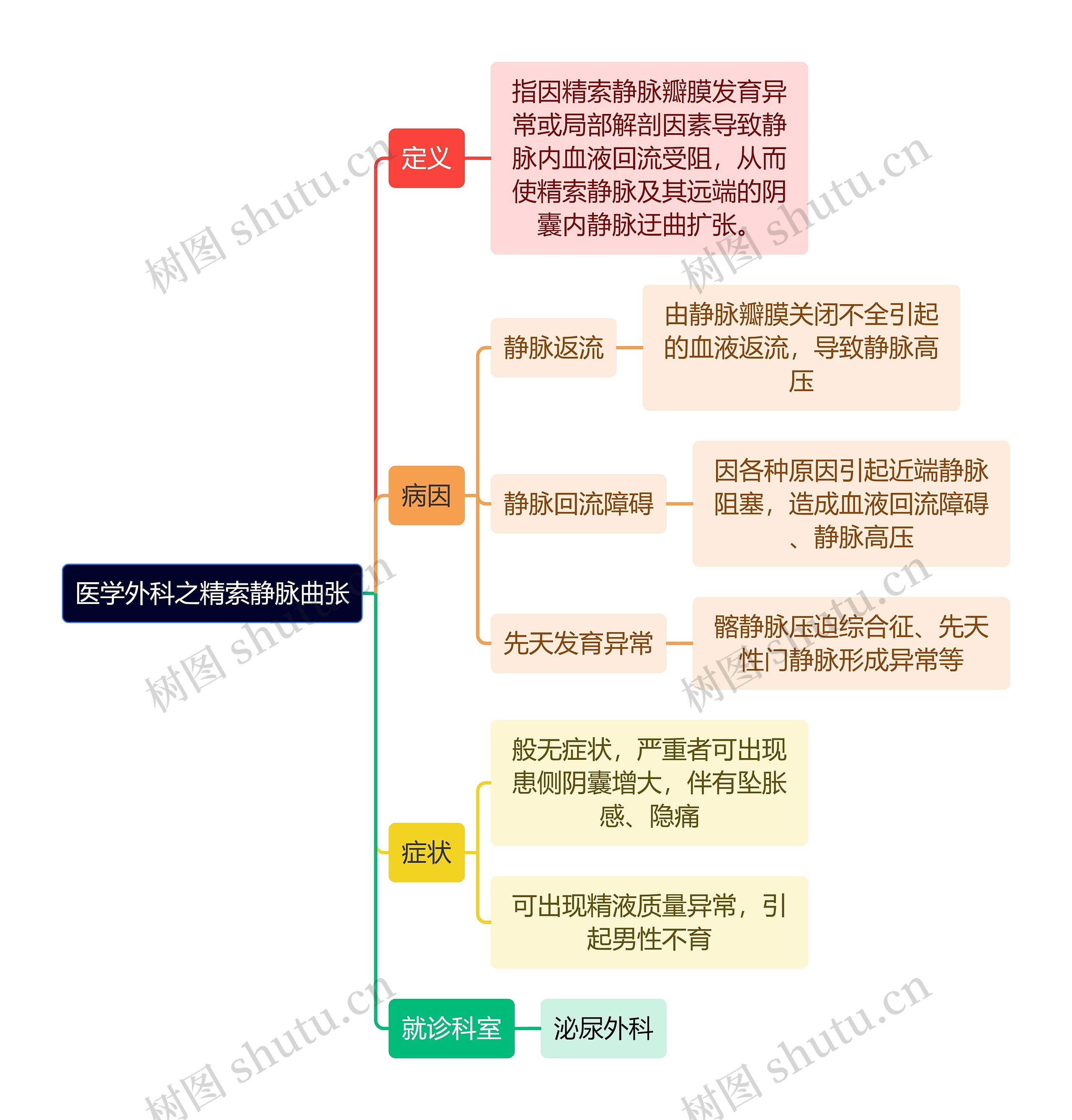 医学外科之精索静脉曲张思维导图高清图 医学外科之精索静脉曲张思维导图
