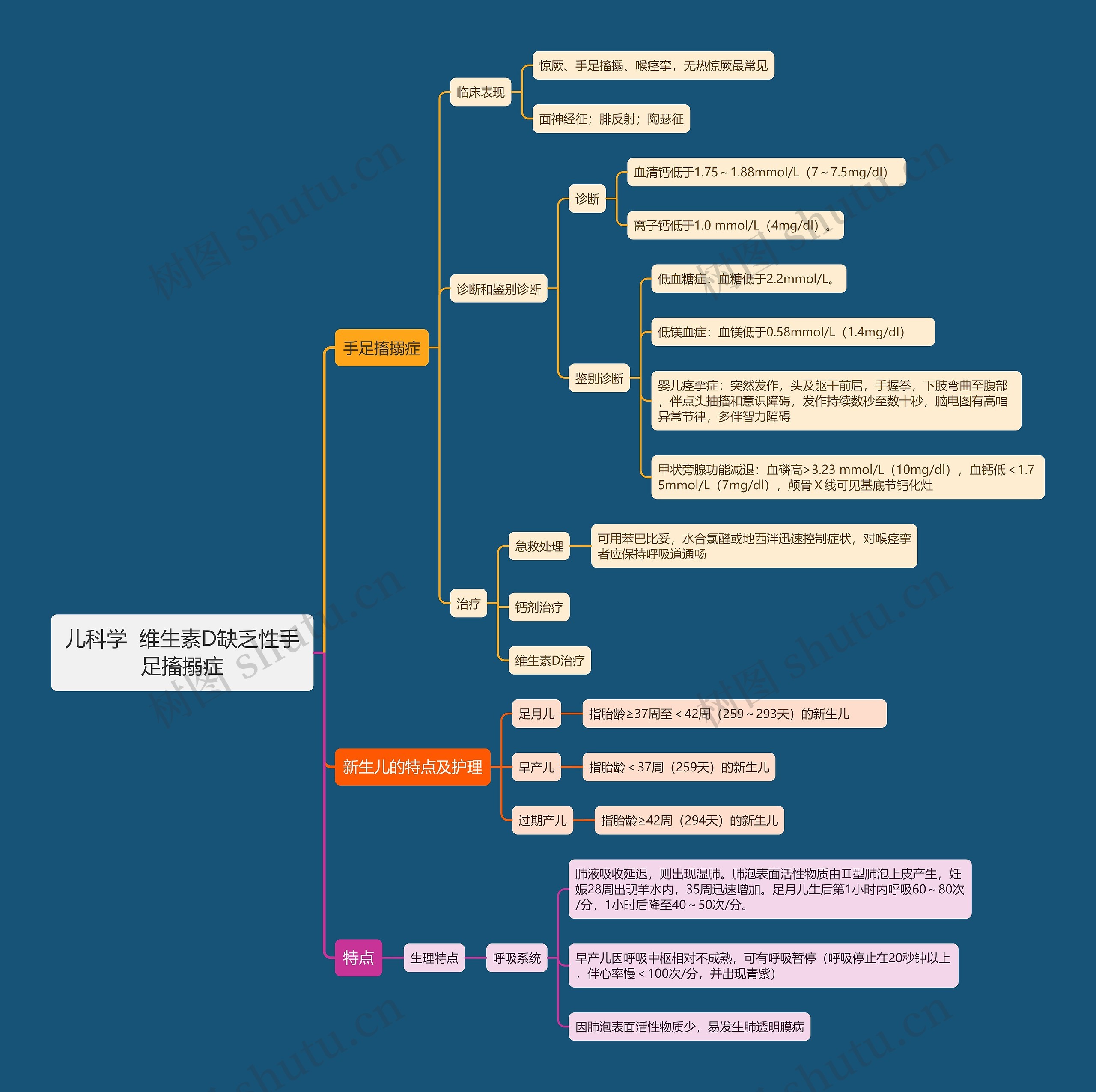 儿科学  维生素D缺乏性手足搐搦症思维导图