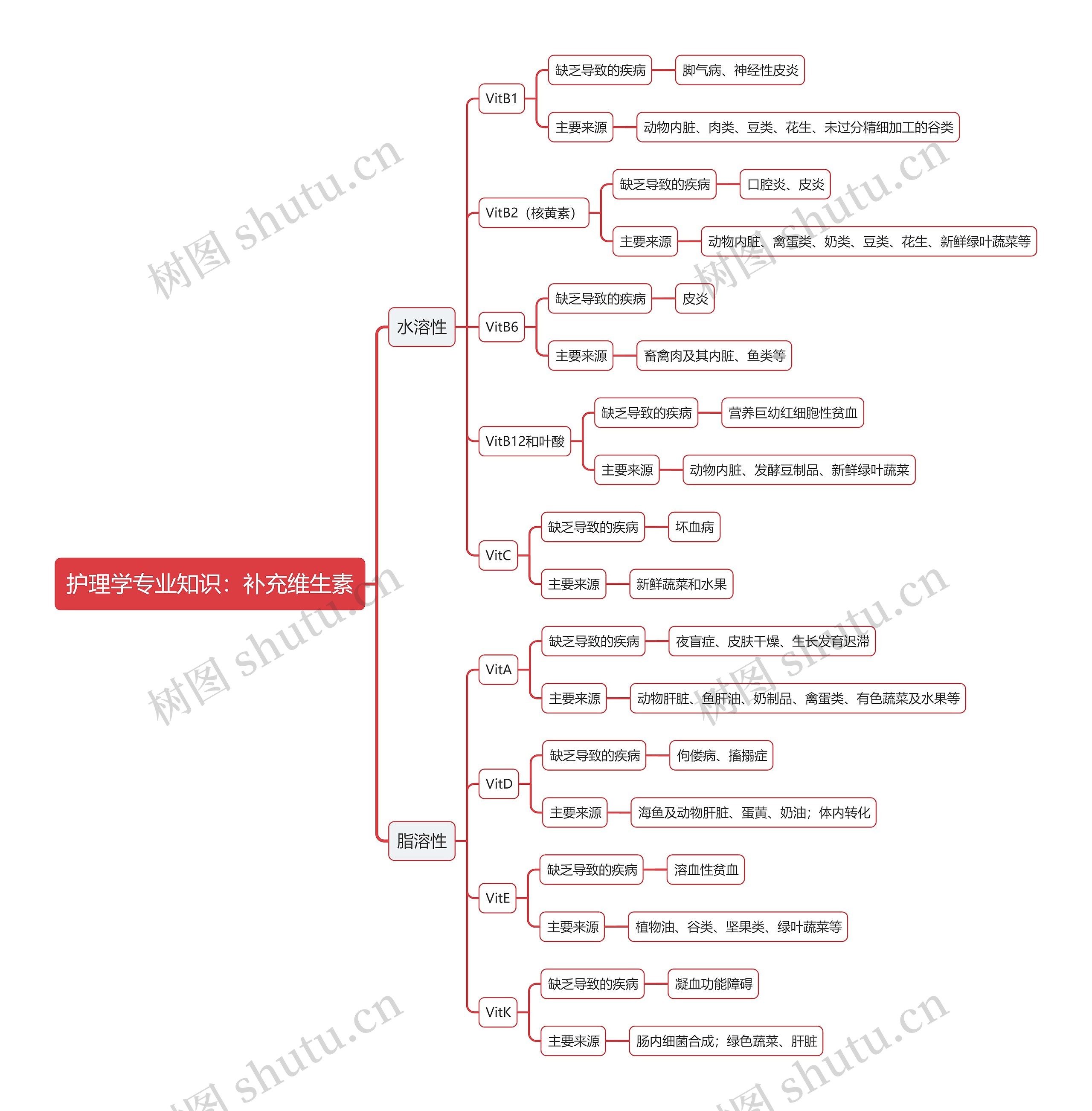 护理学专业知识：补充维生素思维导图