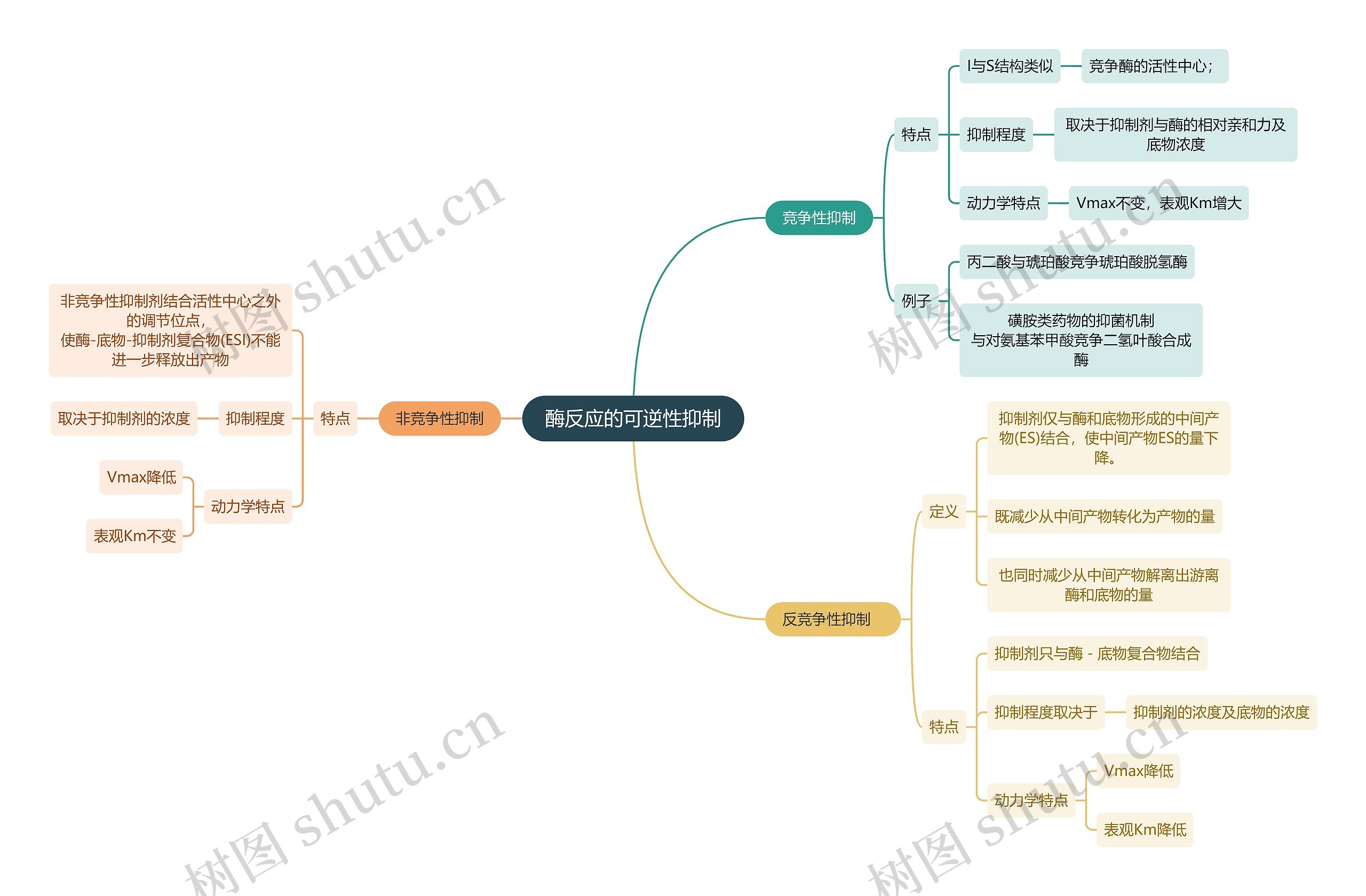 生化知识酶反应的可逆性抑制思维导图高清图 生化知识酶反应的可逆性抑制思维导图