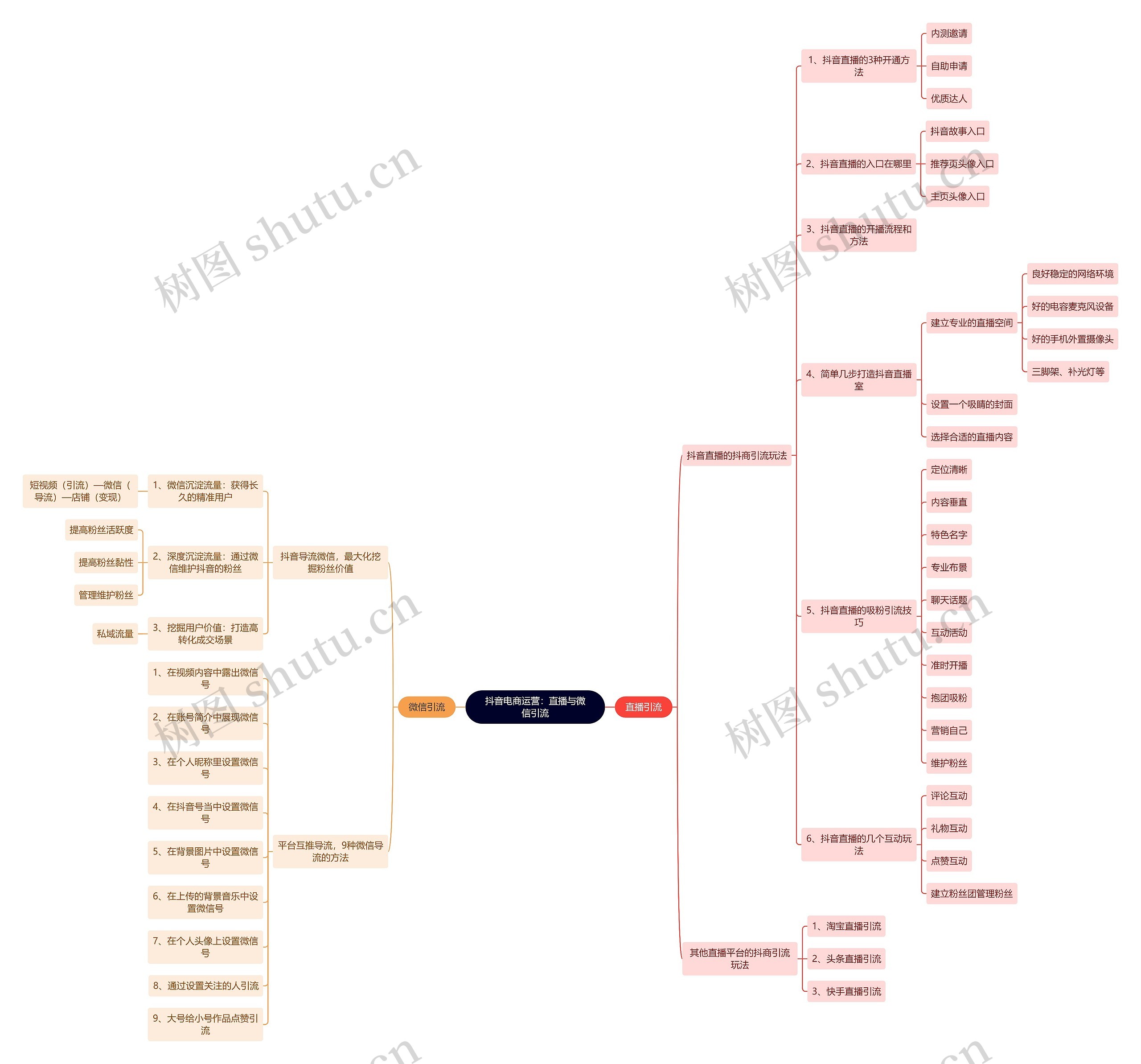 抖音电商运营：直播与微信引流思维导图
