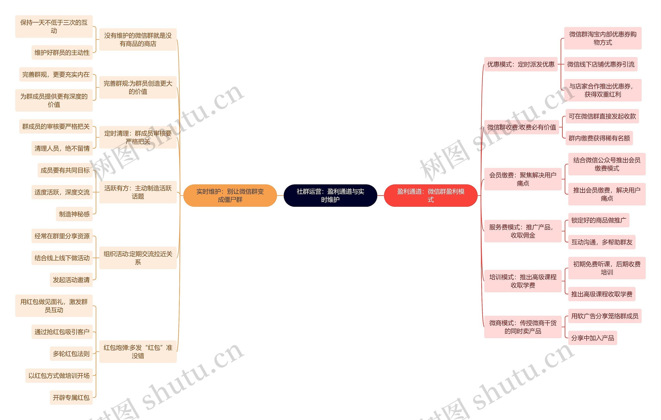 社群运营：盈利通道与实时维护思维导图