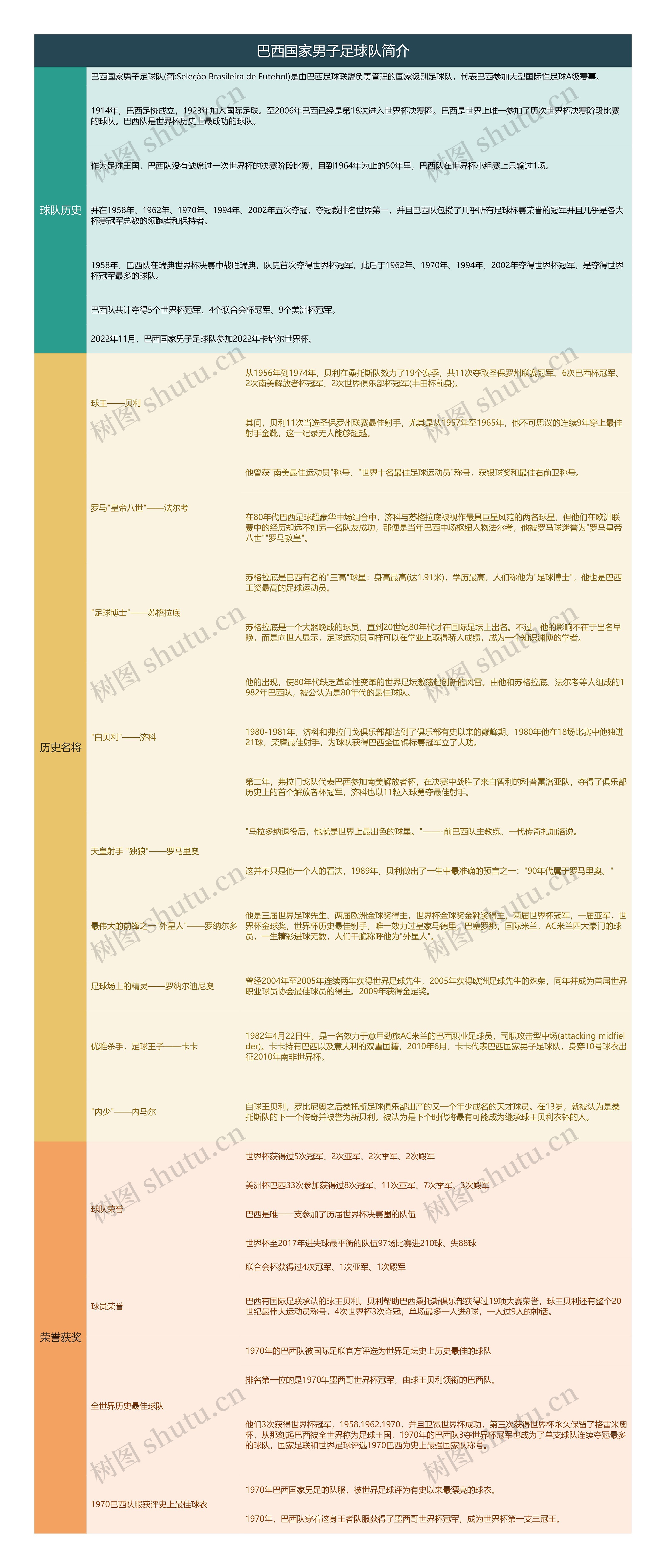 巴西国家男子足球队简介思维导图