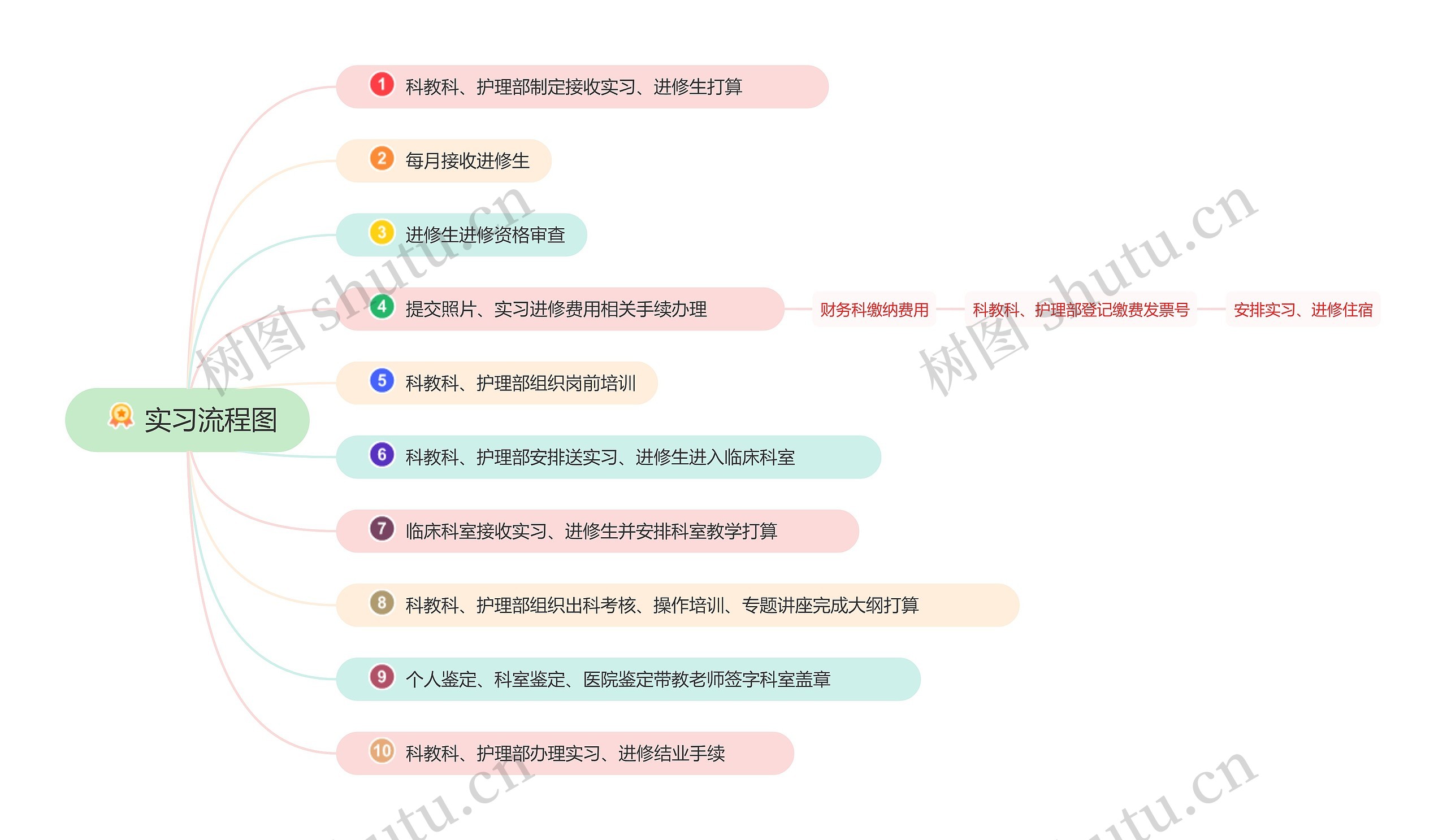 单位实习流程步骤图思维导图