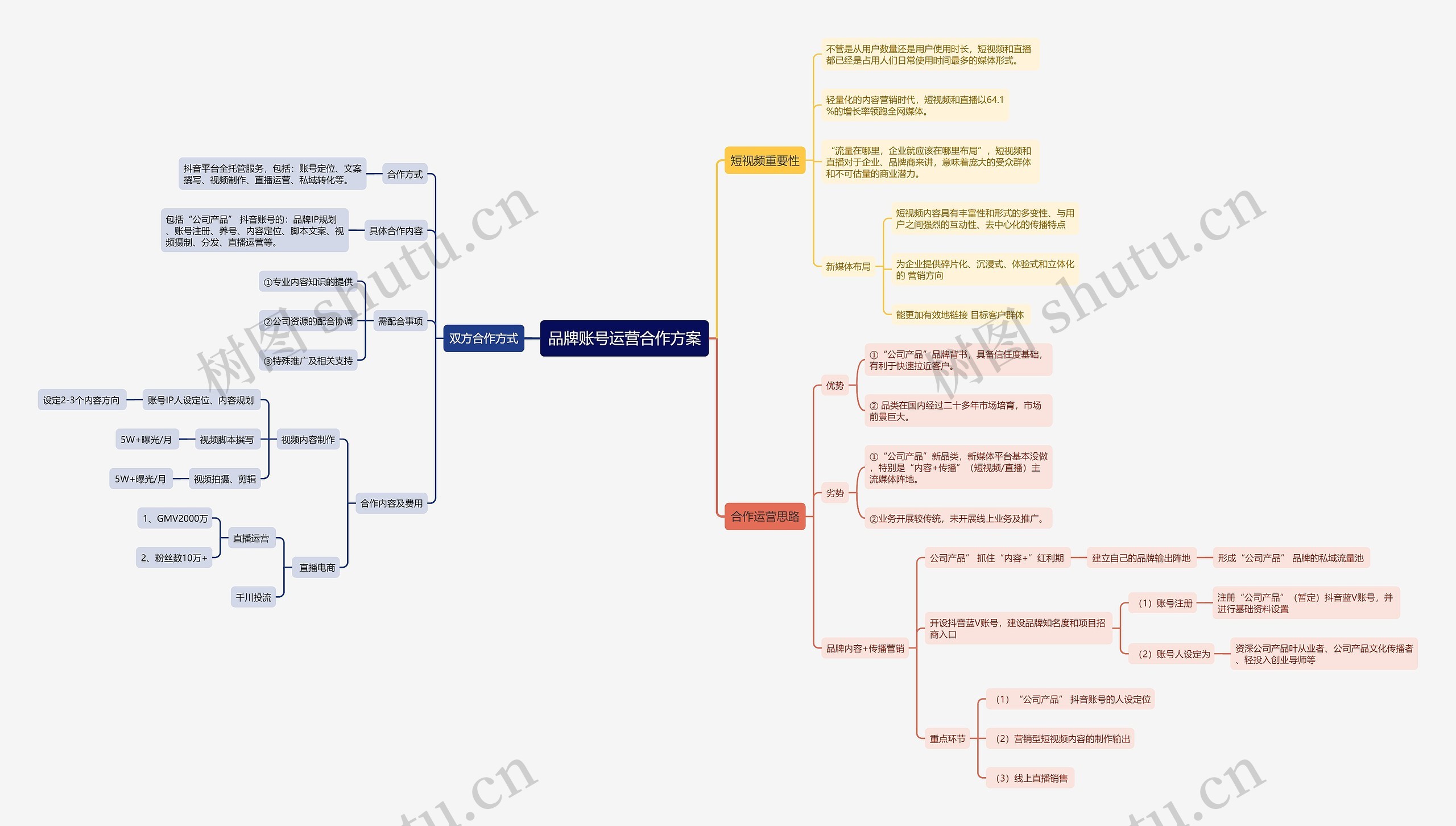 品牌账号运营合作方案思维导图