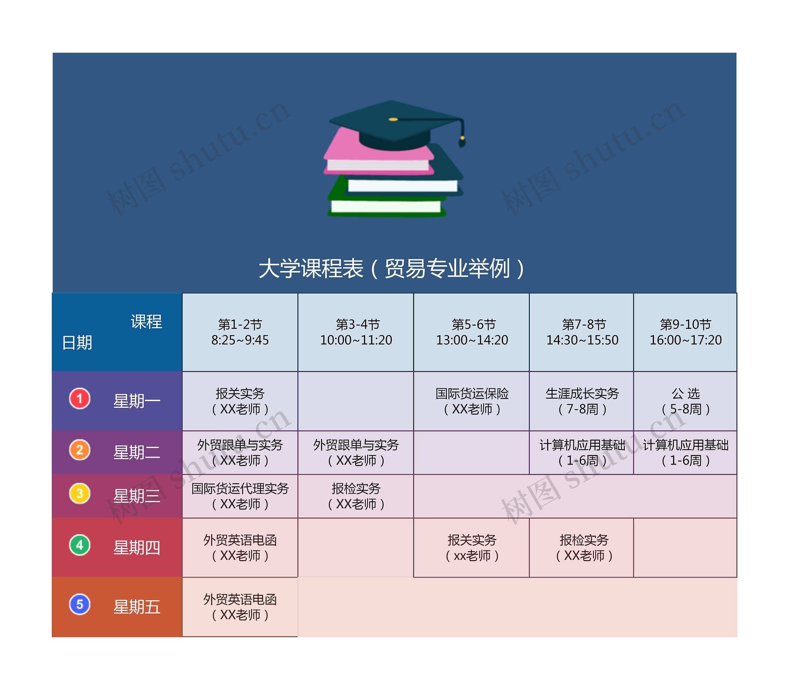 大学课程表（贸易专业举例）