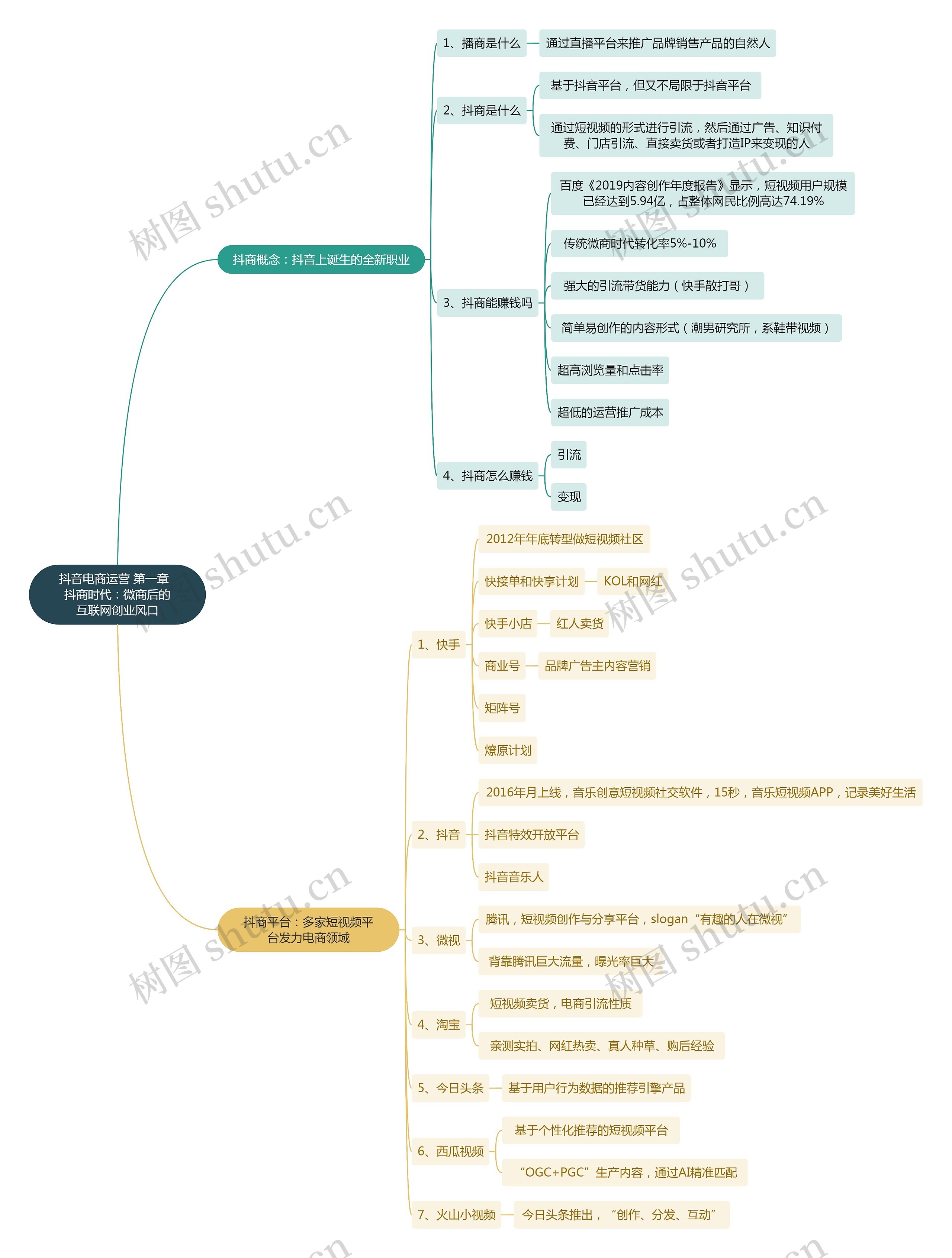 抖音电商运营 第一章 抖商时代:微商后的互联网创业风口思维导图高清图 抖音电商运营 第一章 抖商时代:微商后的互联网创业风口思维导图