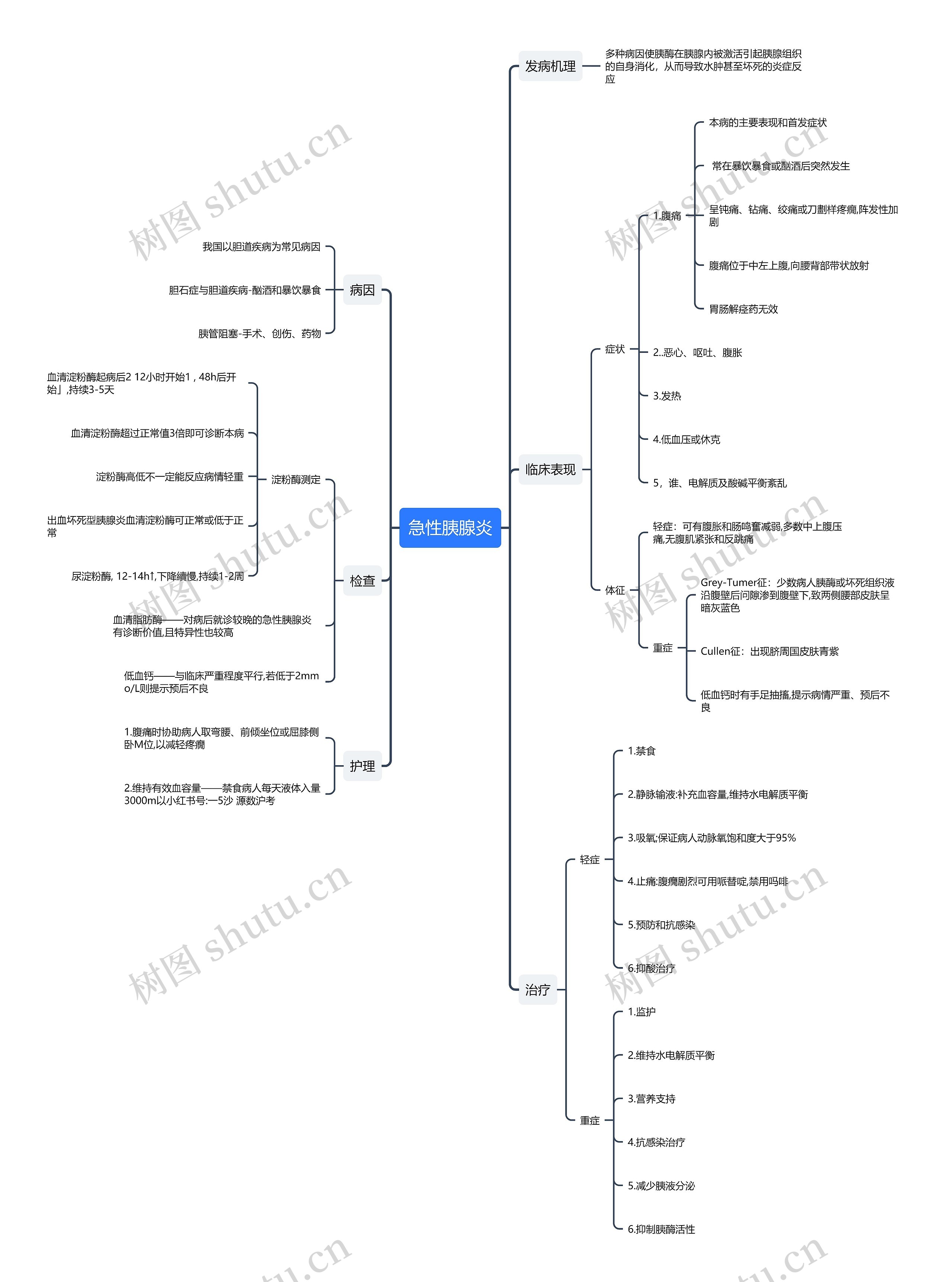 ﻿急性胰腺炎的表现，检查，护理和治疗思维导图