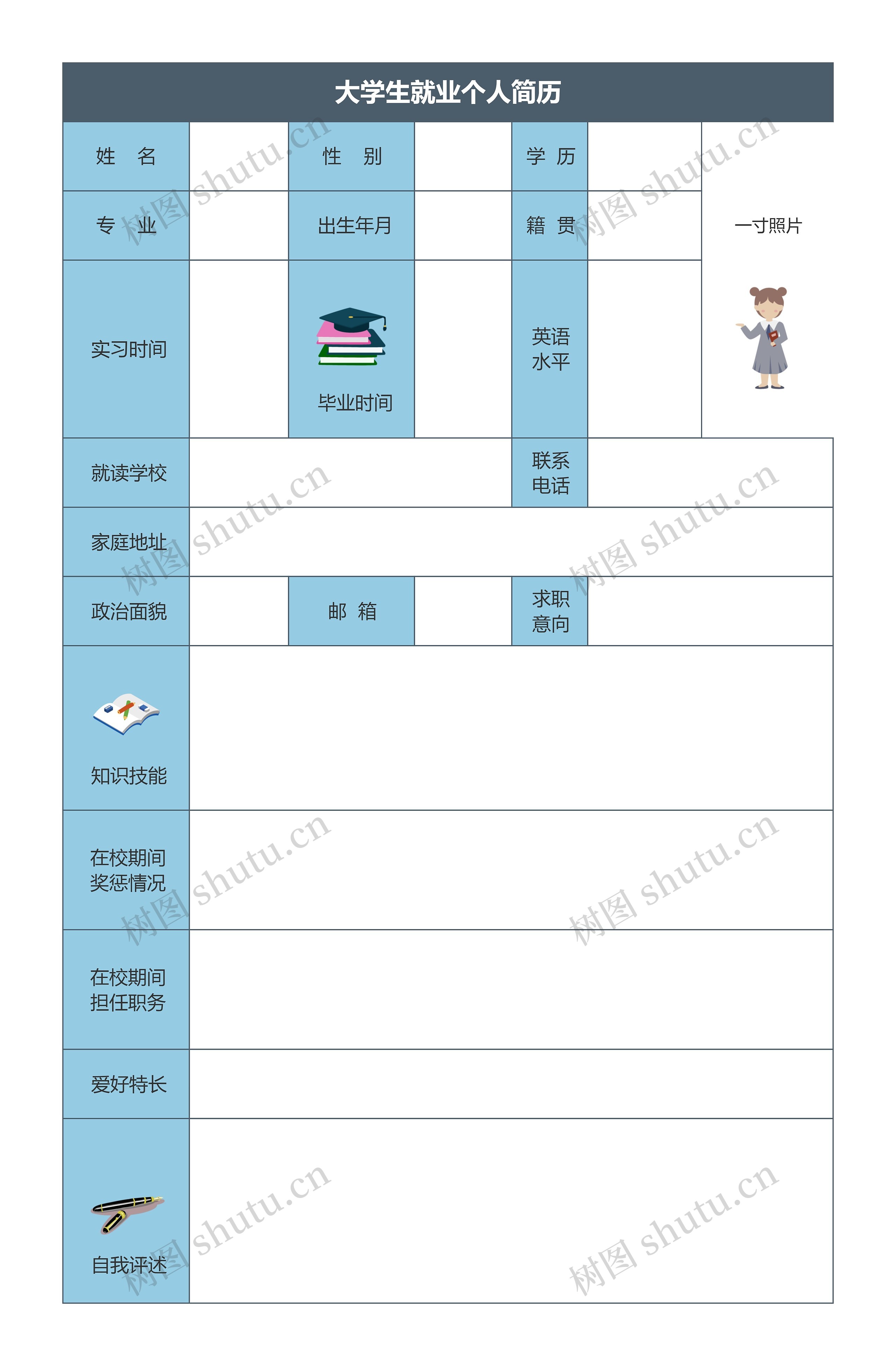 大学生就业个人简历思维导图