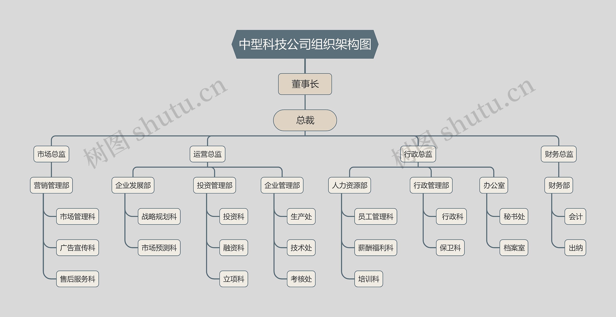 中型科技公司组织架构图思维导图